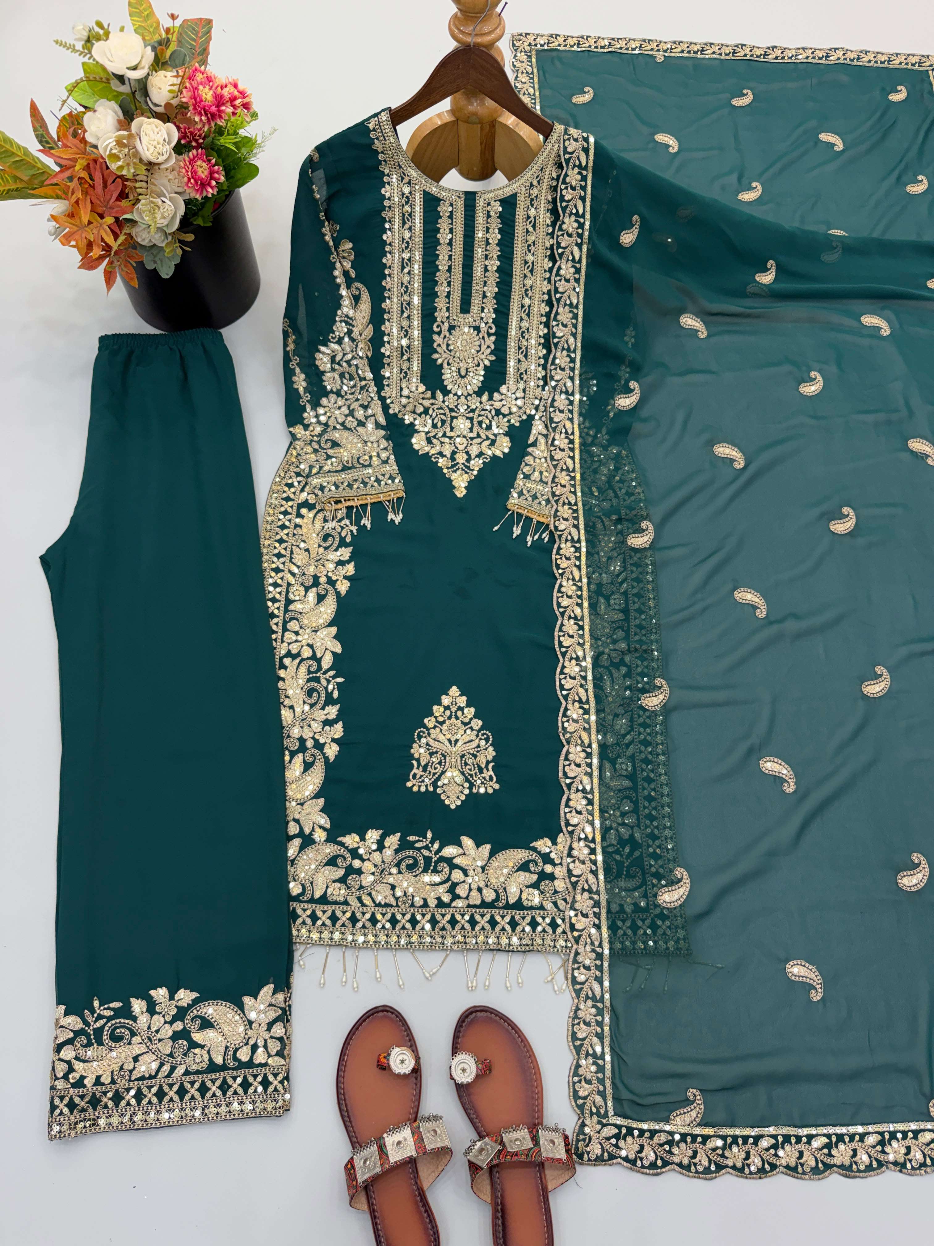 SR 1617 GEORGETTE HEAVY SEQUENCE EMBROIDERY DESIGNER WORK READY MADE SUIT