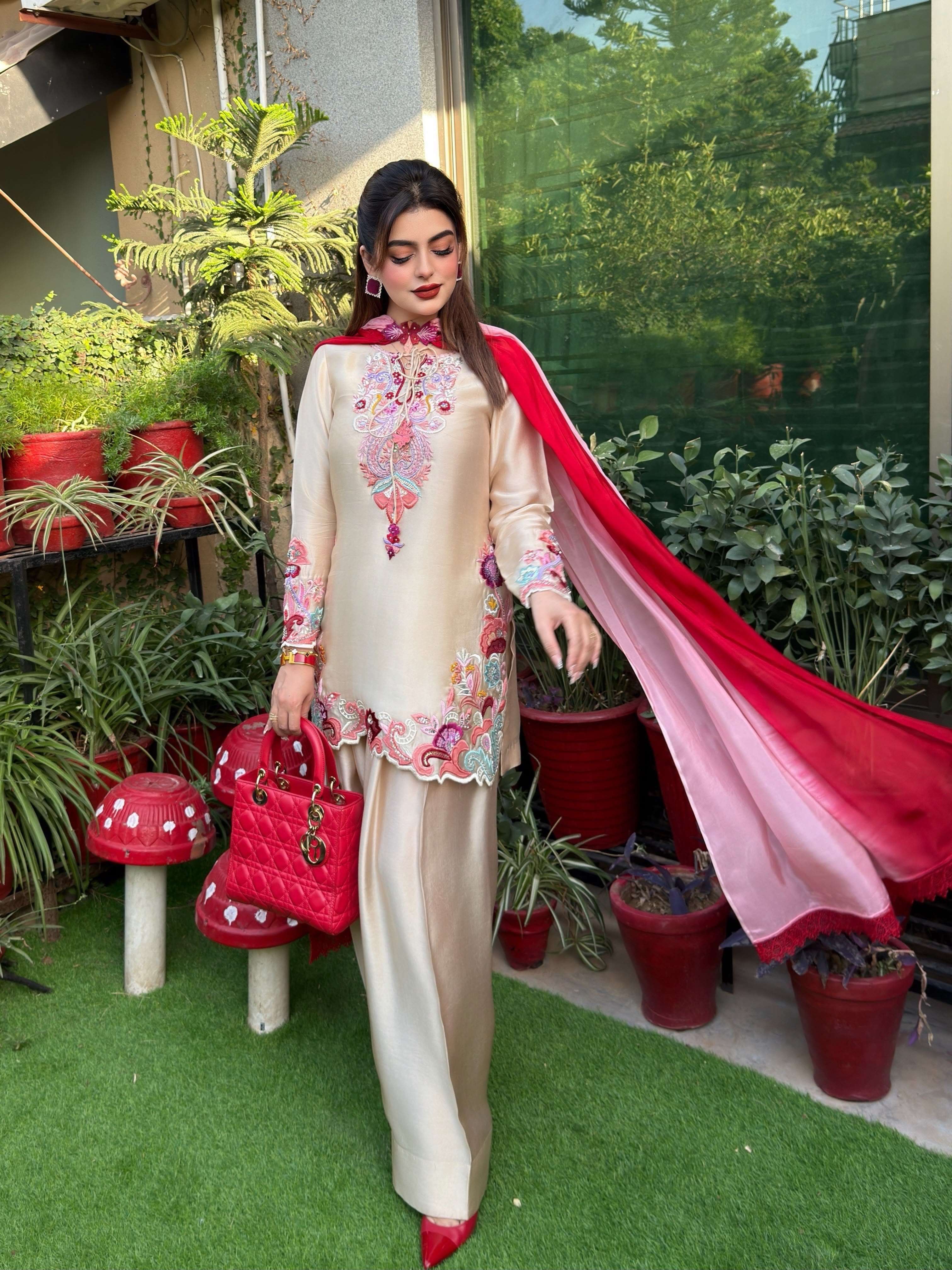 SR 1714 SATIN FABRIC BEAUTIFUL DESIGNER LOOK PARTY WEAR LADIES TOP FARSHI PLAZZO AND DUPATTA SET 