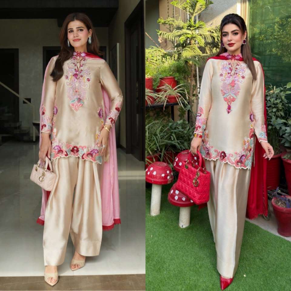 SR 1714 SATIN FABRIC BEAUTIFUL DESIGNER LOOK PARTY WEAR LADIES TOP FARSHI PLAZZO AND DUPATTA SET 