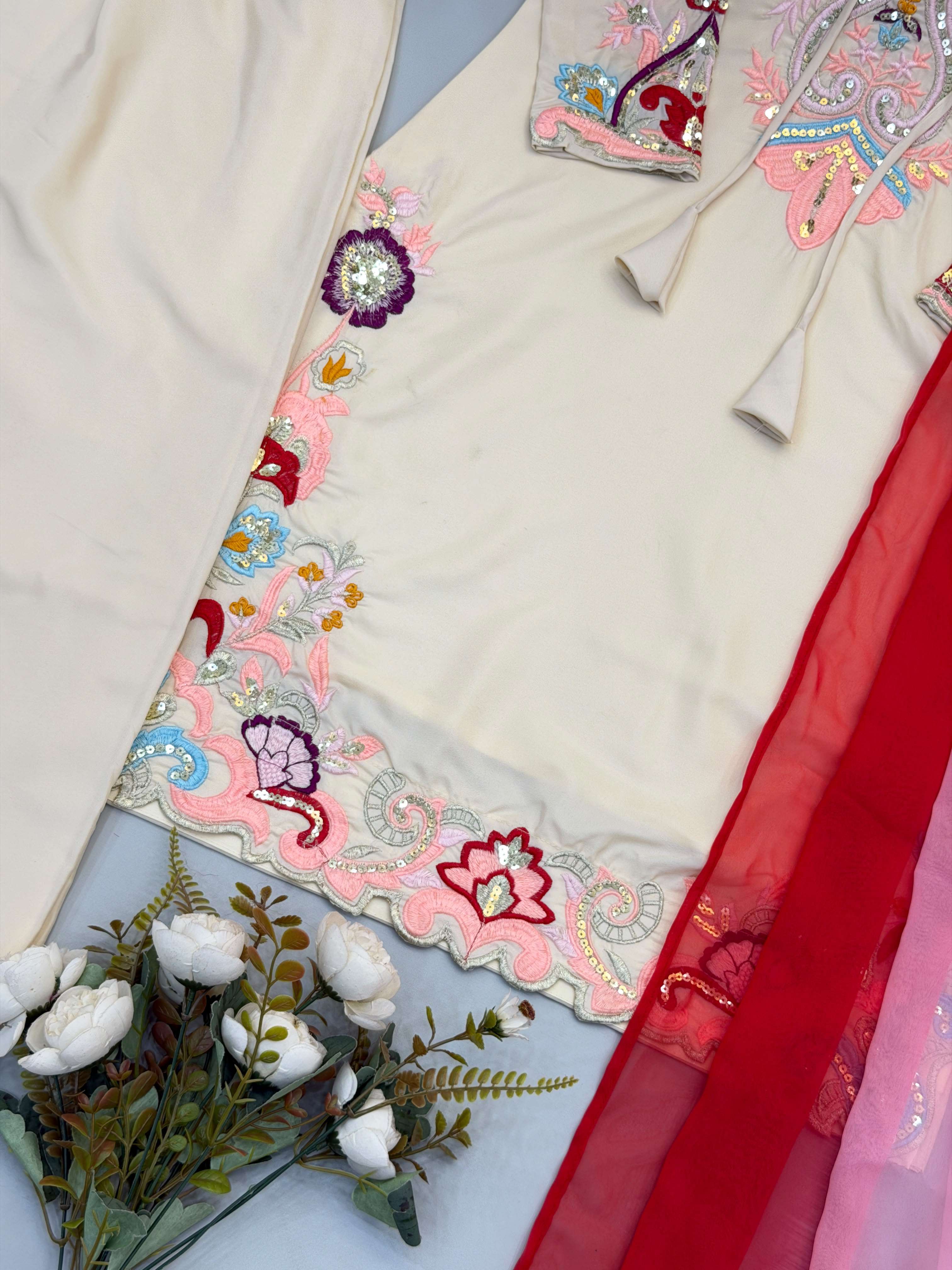 SR 1714 SATIN FABRIC BEAUTIFUL DESIGNER LOOK PARTY WEAR LADIES TOP FARSHI PLAZZO AND DUPATTA SET 