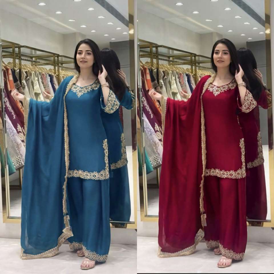 SR 1717 GEORGETTE DESIGNER PARTY WEAR LADIES TOP SHARARA PENT WITH DUPATTA SET 