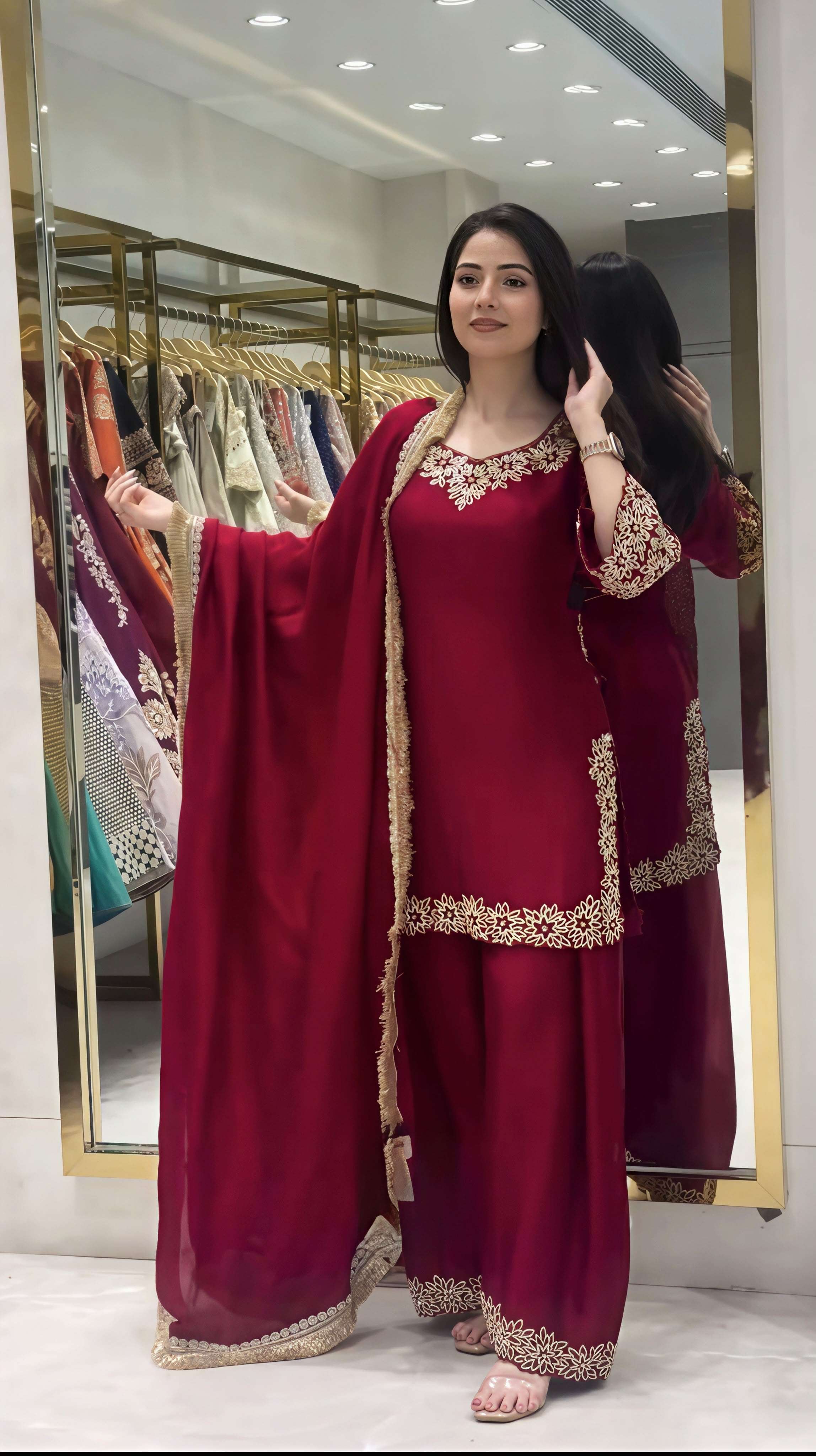 SR 1717 GEORGETTE DESIGNER PARTY WEAR LADIES TOP SHARARA PENT WITH DUPATTA SET 
