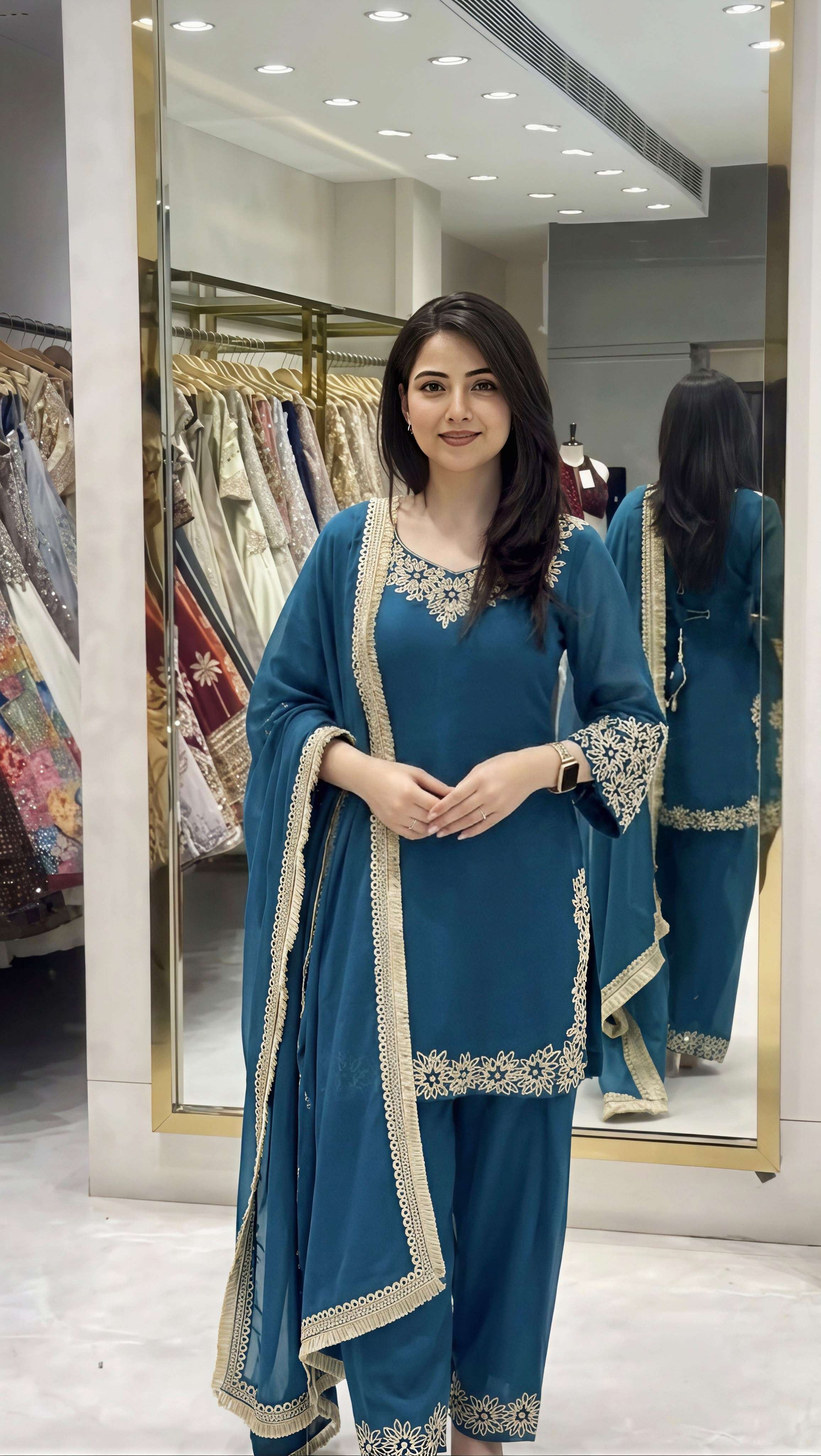 SR 1717 GEORGETTE DESIGNER PARTY WEAR LADIES TOP SHARARA PENT WITH DUPATTA SET 