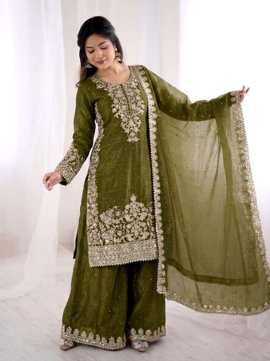 SRK 535 SILK SEQUENCE EMBROIDERY DESIGNER WORK PARTY WEAR LADIES SUIT 