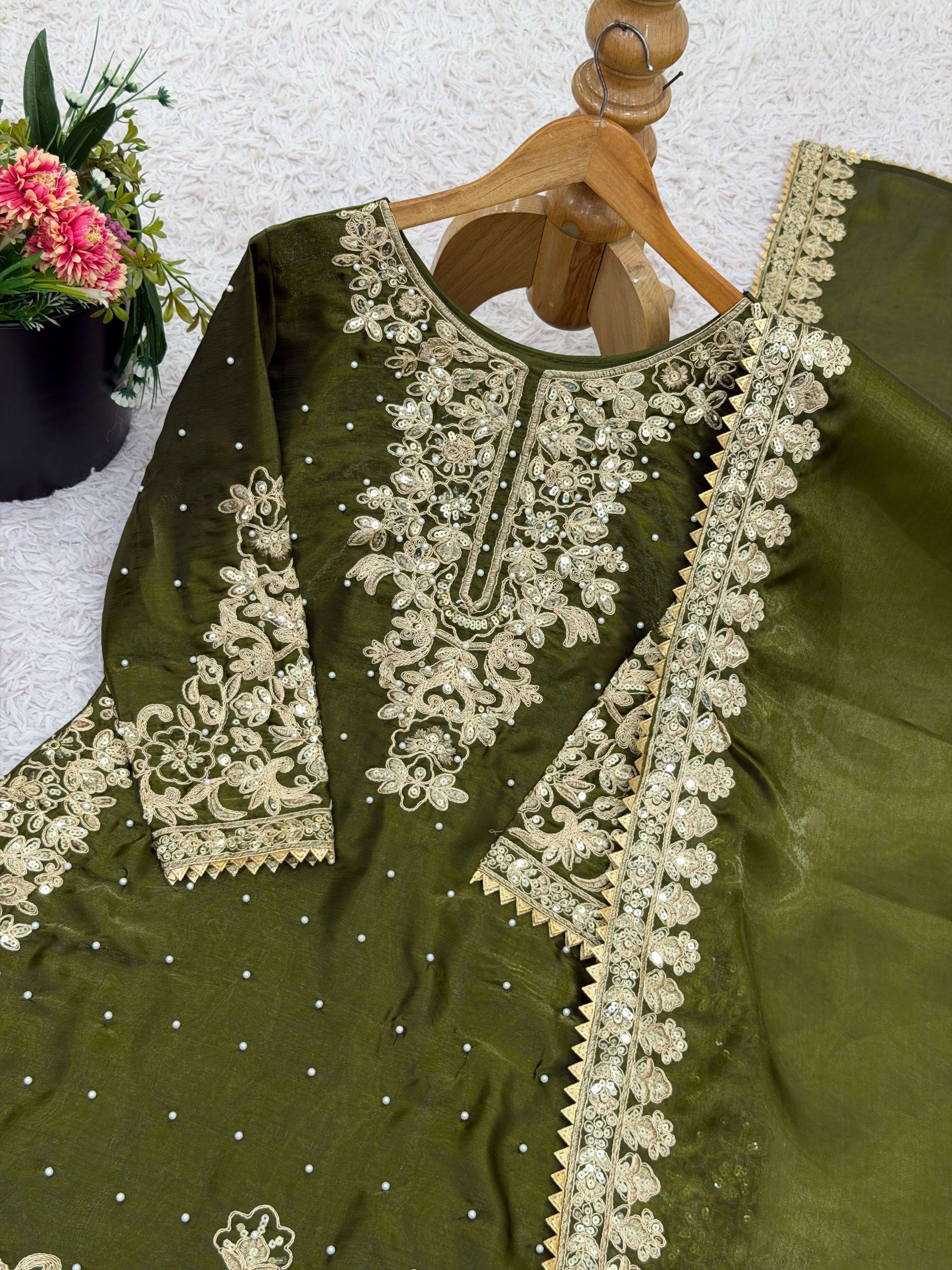 SRK 535 SILK SEQUENCE EMBROIDERY DESIGNER WORK PARTY WEAR LADIES SUIT 