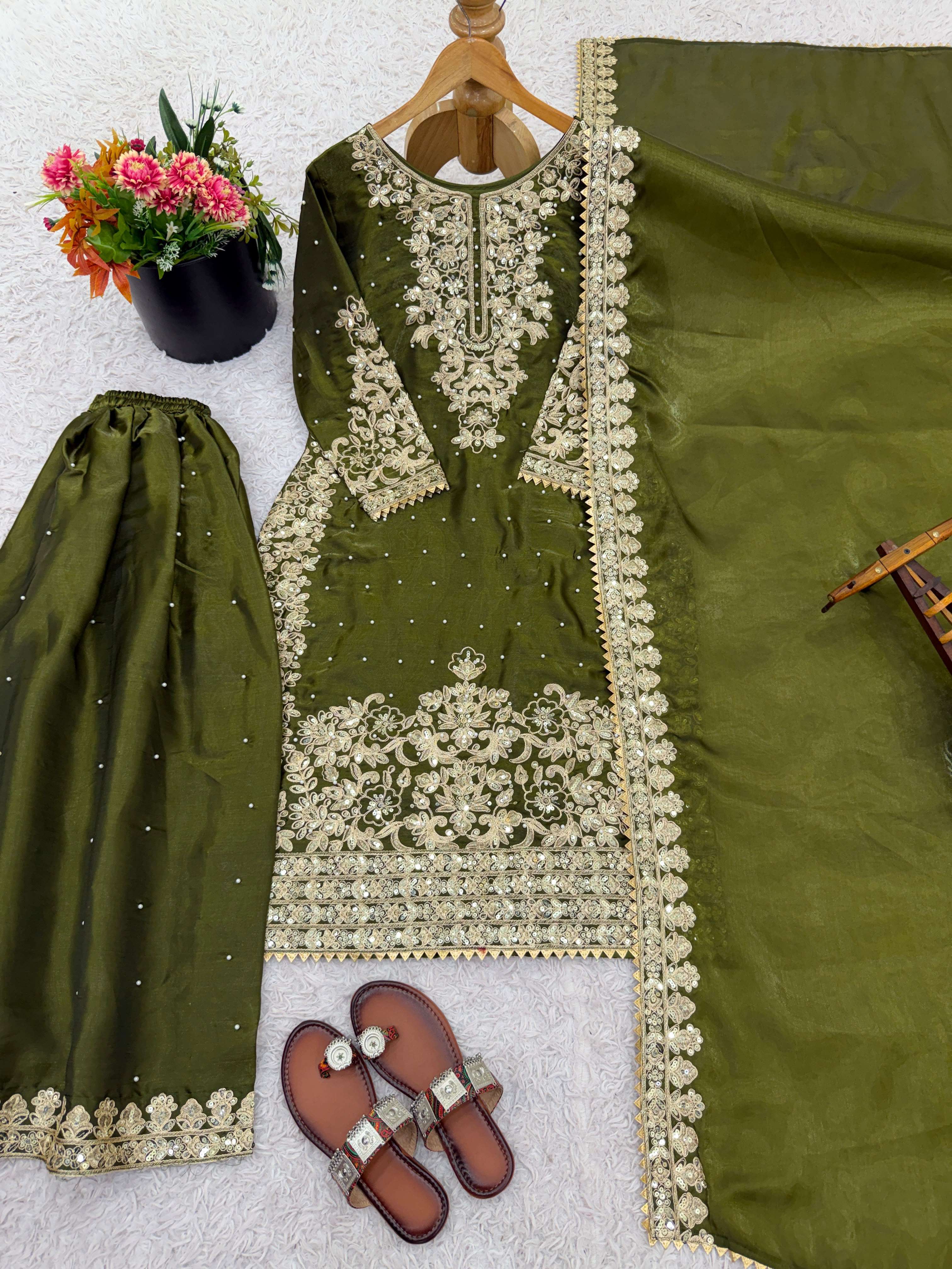 SRK 535 SILK SEQUENCE EMBROIDERY DESIGNER WORK PARTY WEAR LADIES SUIT 