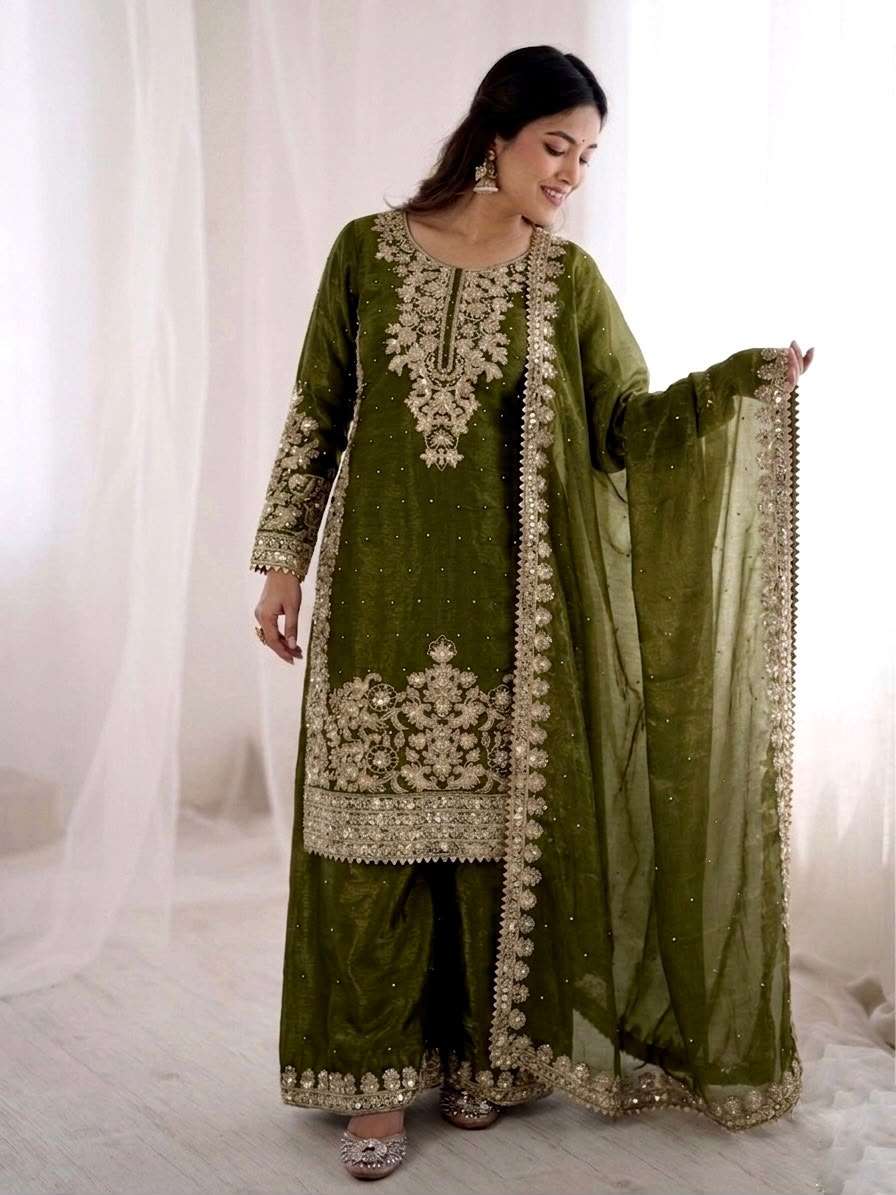 SRK 535 SILK SEQUENCE EMBROIDERY DESIGNER WORK PARTY WEAR LADIES SUIT 