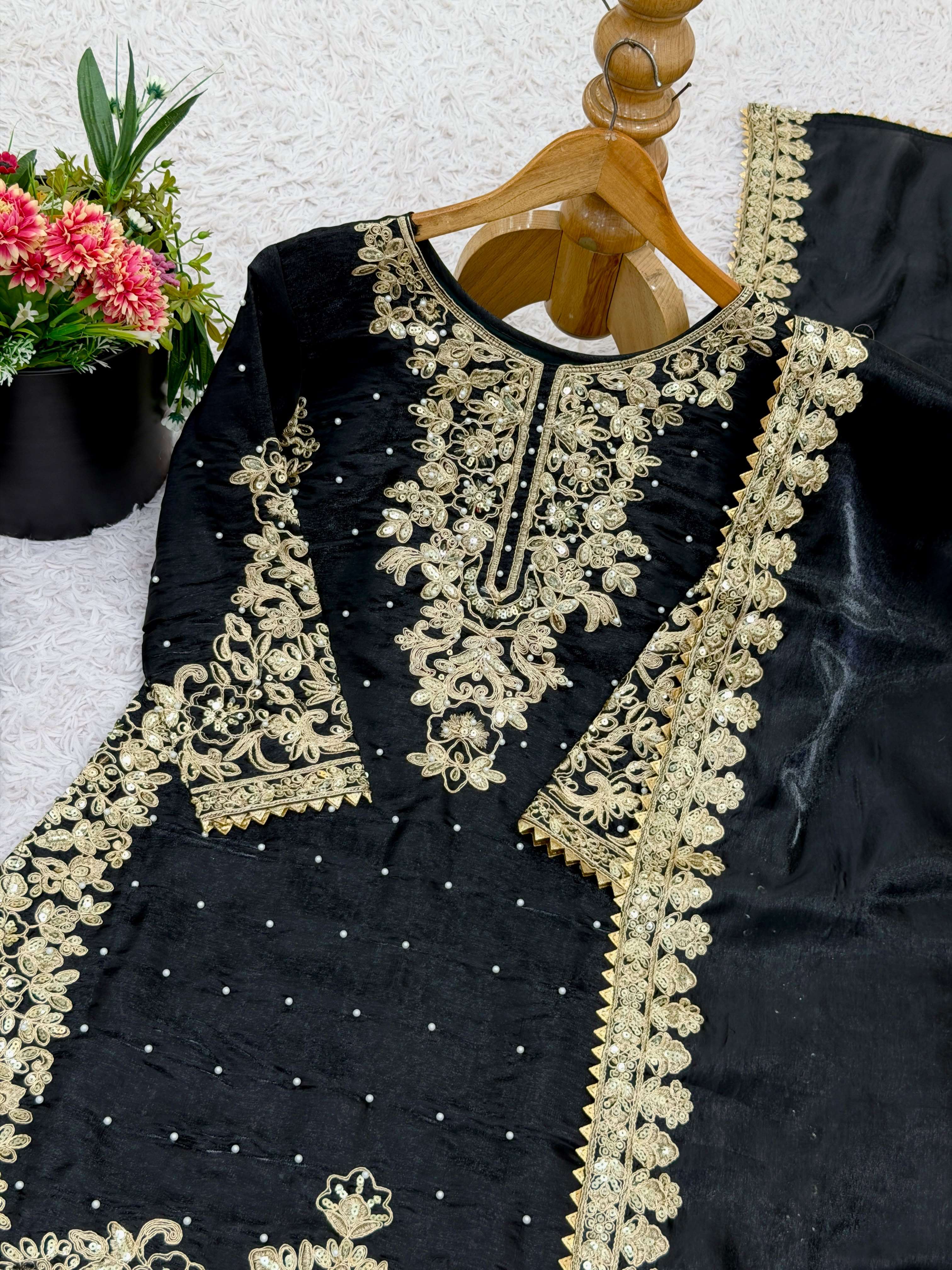 SRK 535 SILK SEQUENCE EMBROIDERY DESIGNER WORK PARTY WEAR LADIES SUIT 