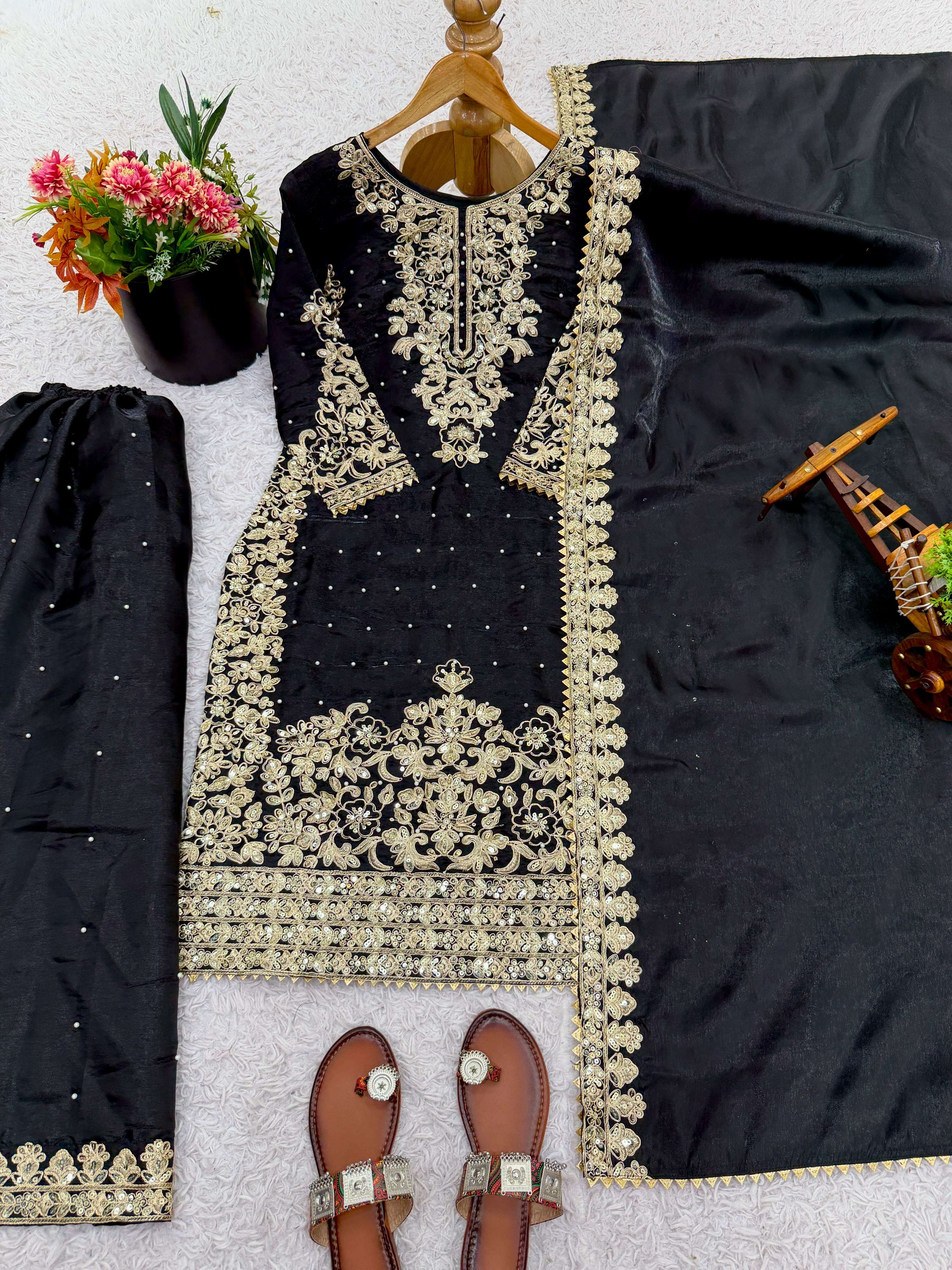 SRK 535 SILK SEQUENCE EMBROIDERY DESIGNER WORK PARTY WEAR LADIES SUIT 