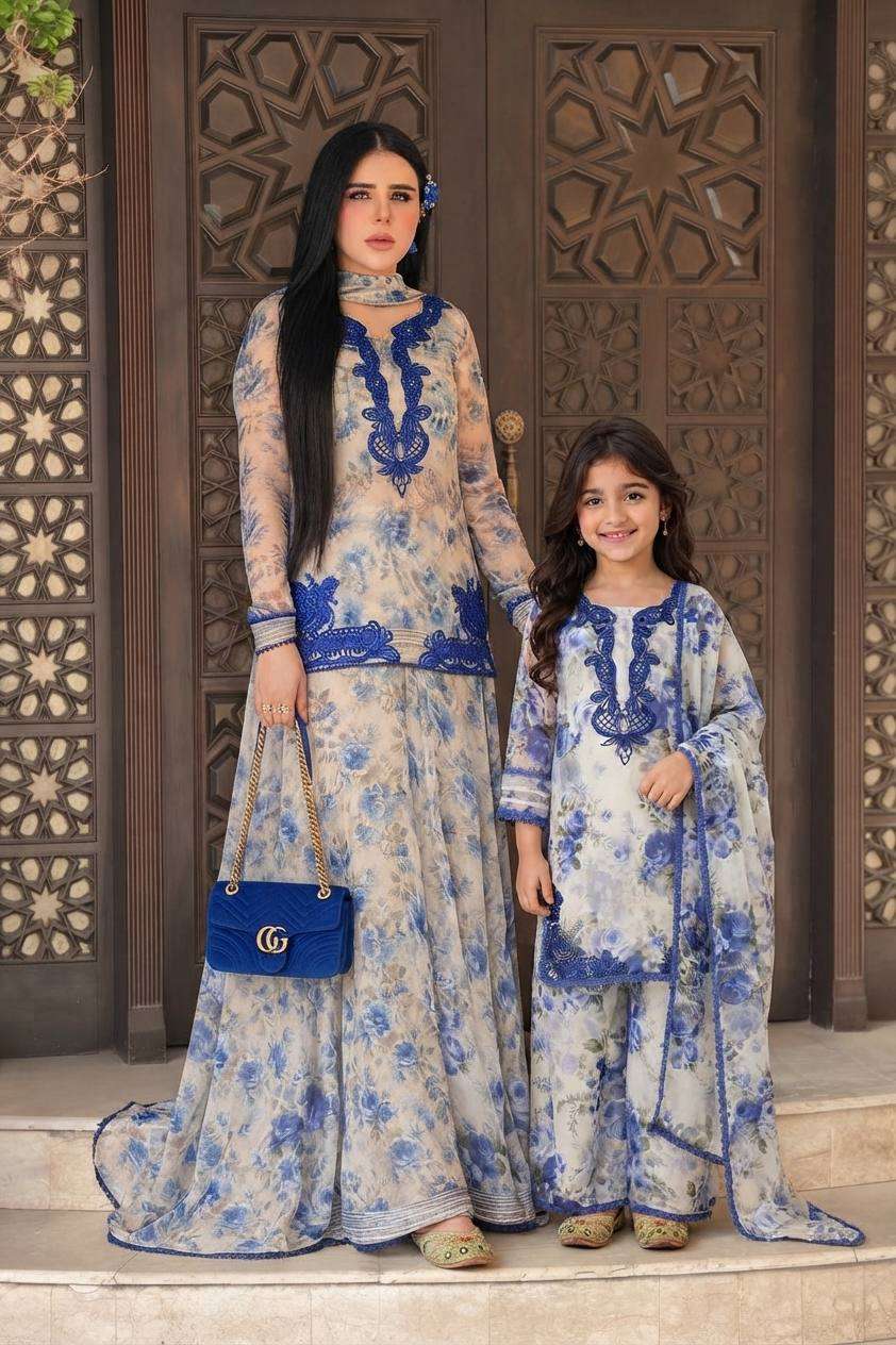 SRK 5352 GEORGETTE DESIGNER WORK READY MADE PARTY WEAR MOTHER AND DUPATTA COMBO SUIT
