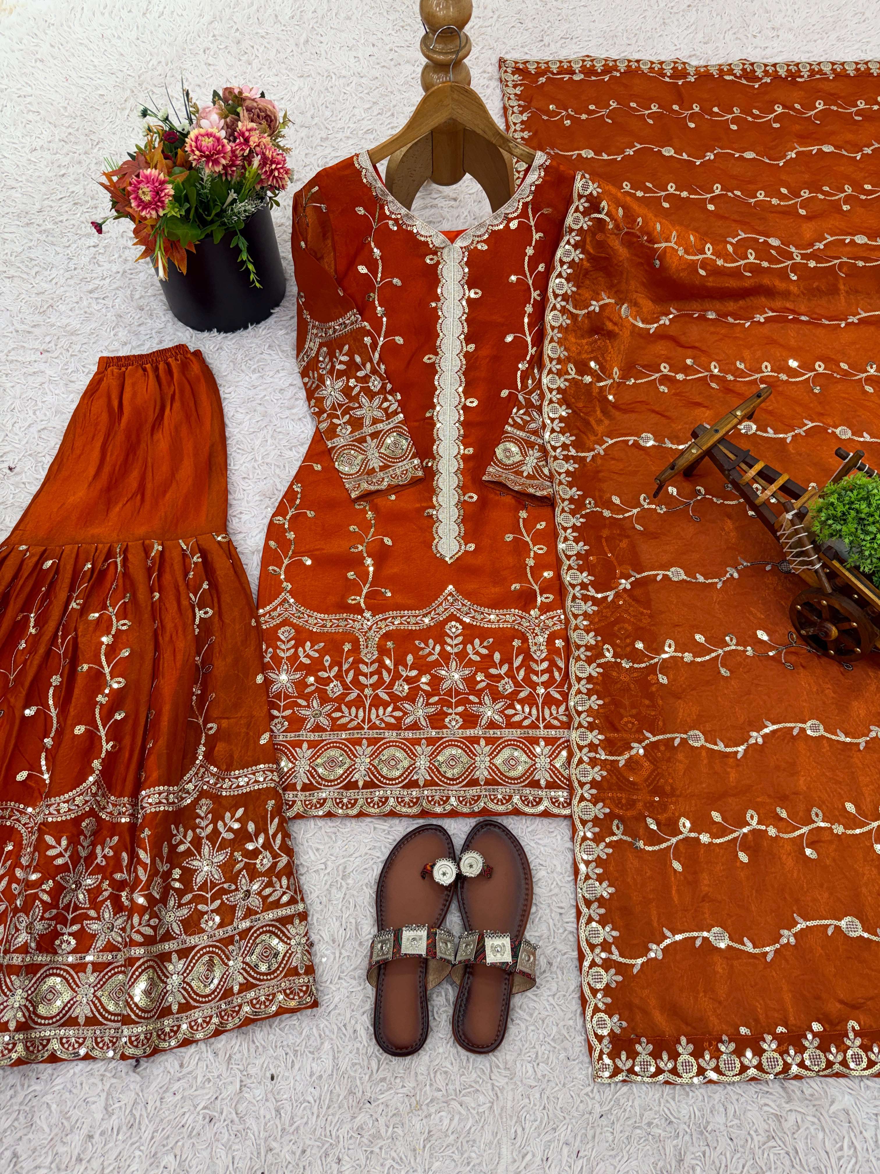 SSR 533 SILK SEQUENCE EMBROIDERY DESIGNER WORK FESTIVE WEAR SUIT