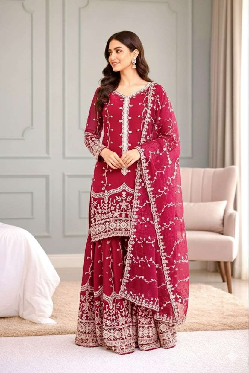 SSR 533 SILK SEQUENCE EMBROIDERY DESIGNER WORK FESTIVE WEAR SUIT