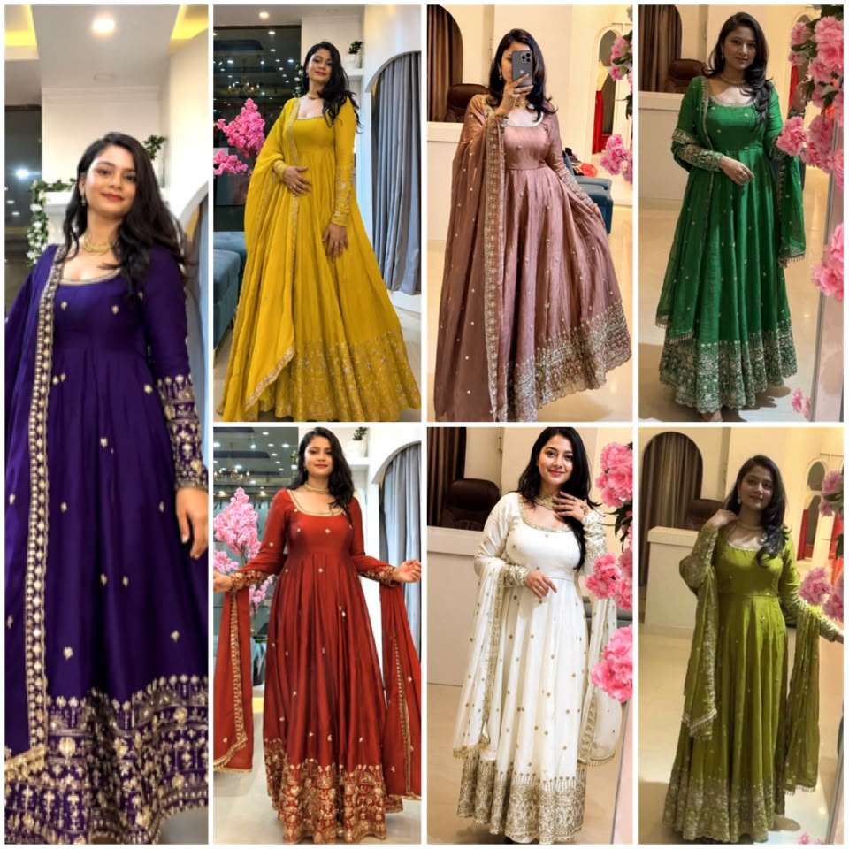 SSR 544 SILK SEQUENCE EMBROIDERY DESIGNER WORK PARTY WEAR ANARKALI GOWN BOTTOM AND DUPATTA SET 