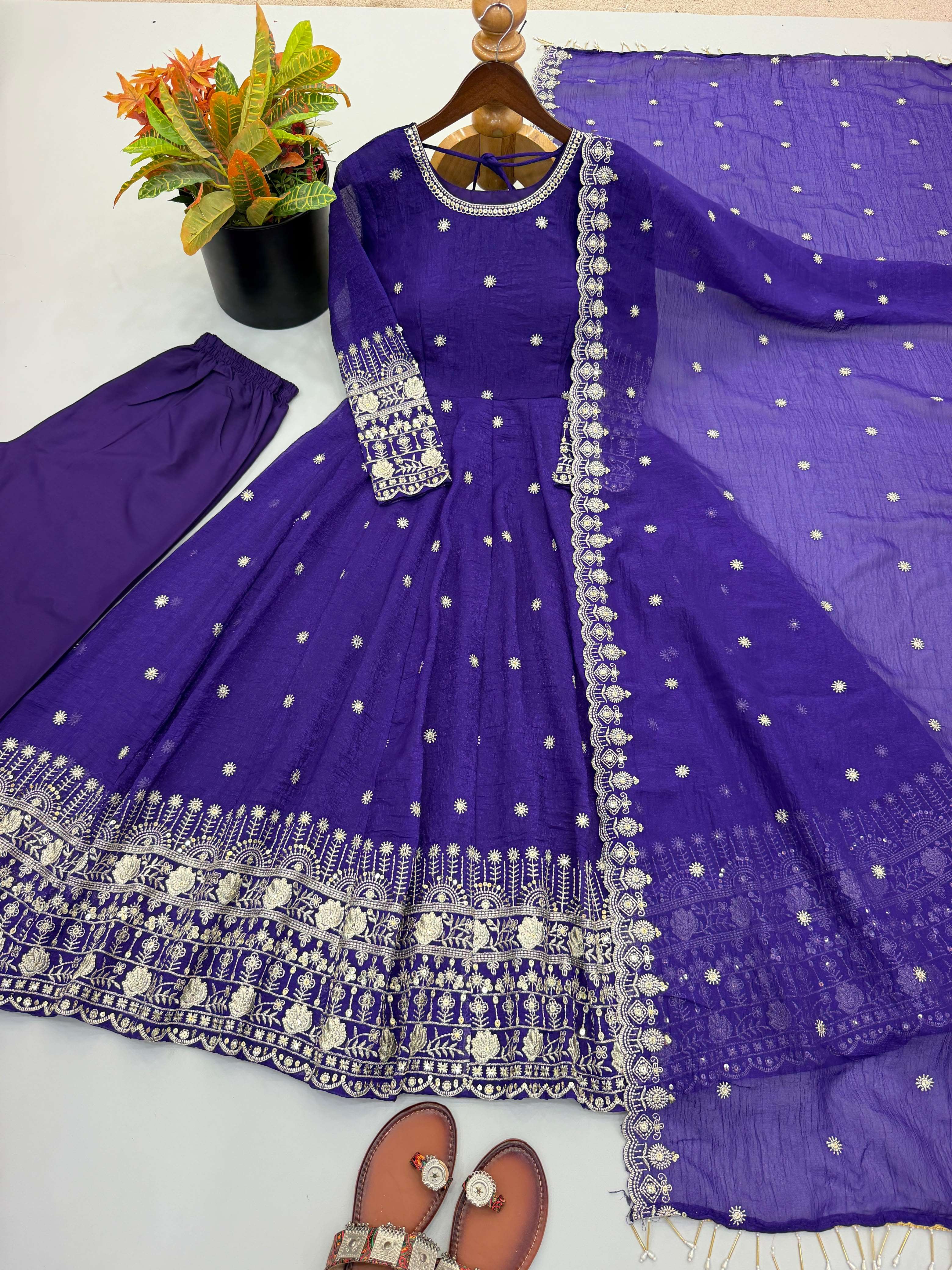 SSR 544 SILK SEQUENCE EMBROIDERY DESIGNER WORK PARTY WEAR ANARKALI GOWN BOTTOM AND DUPATTA SET 