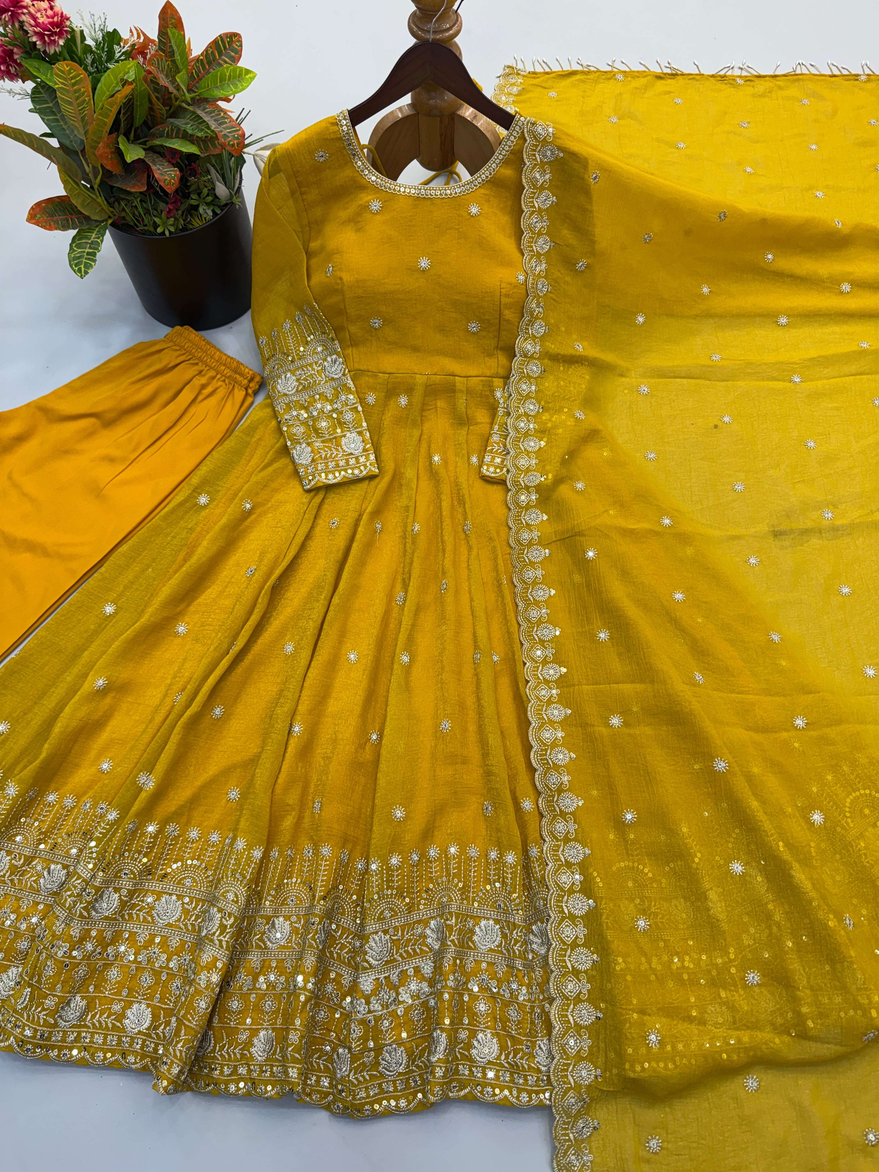 SSR 544 SILK SEQUENCE EMBROIDERY DESIGNER WORK PARTY WEAR ANARKALI GOWN BOTTOM AND DUPATTA SET 