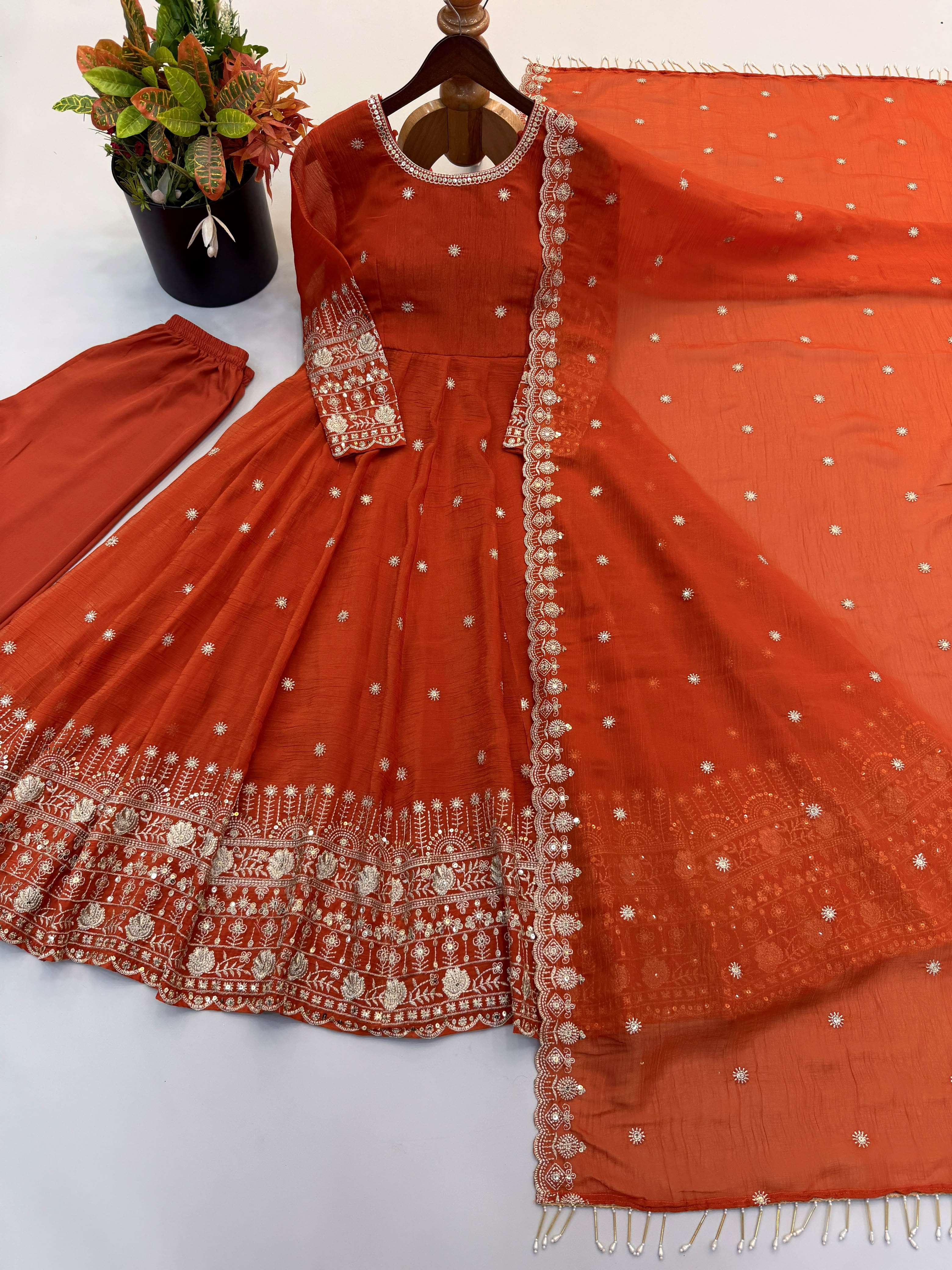 SSR 544 SILK SEQUENCE EMBROIDERY DESIGNER WORK PARTY WEAR ANARKALI GOWN BOTTOM AND DUPATTA SET 