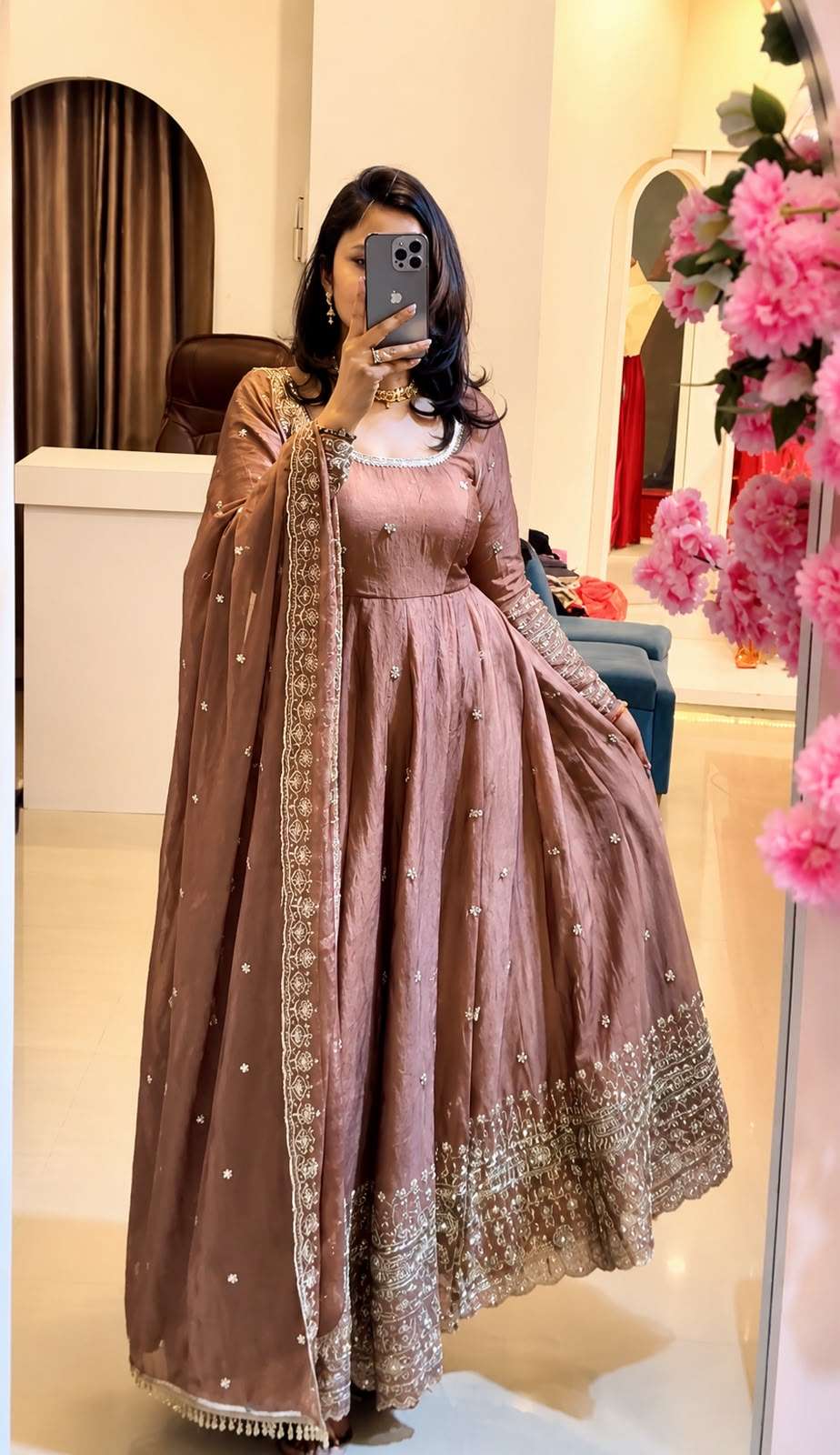 SSR 544 SILK SEQUENCE EMBROIDERY DESIGNER WORK PARTY WEAR ANARKALI GOWN BOTTOM AND DUPATTA SET 