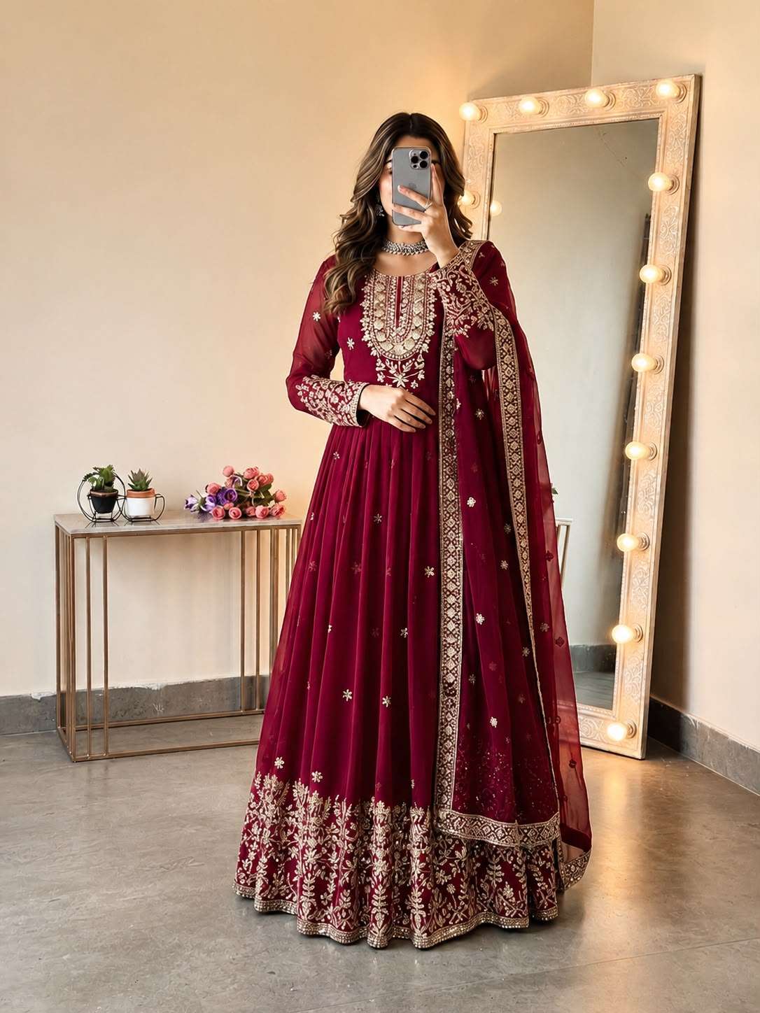 SSR 546 GEORGETTE SEQUENCE DESIGNER WORK READY MADE FESTIVE WEAR GOWN SUIT