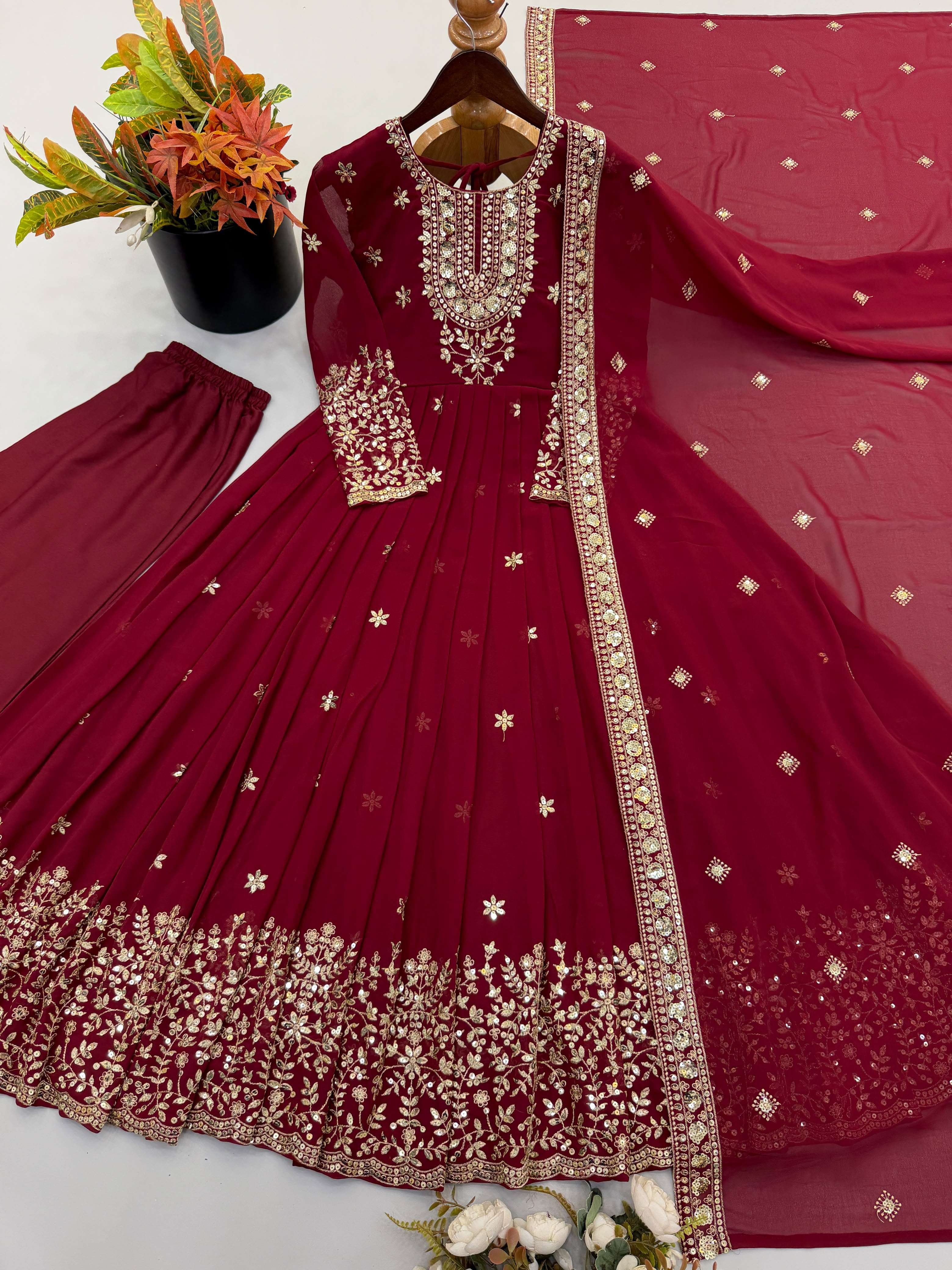 SSR 546 GEORGETTE SEQUENCE DESIGNER WORK READY MADE FESTIVE WEAR GOWN SUIT
