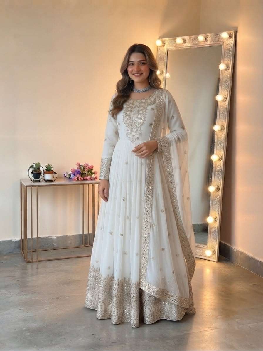 SSR 546 GEORGETTE SEQUENCE DESIGNER WORK READY MADE FESTIVE WEAR GOWN SUIT