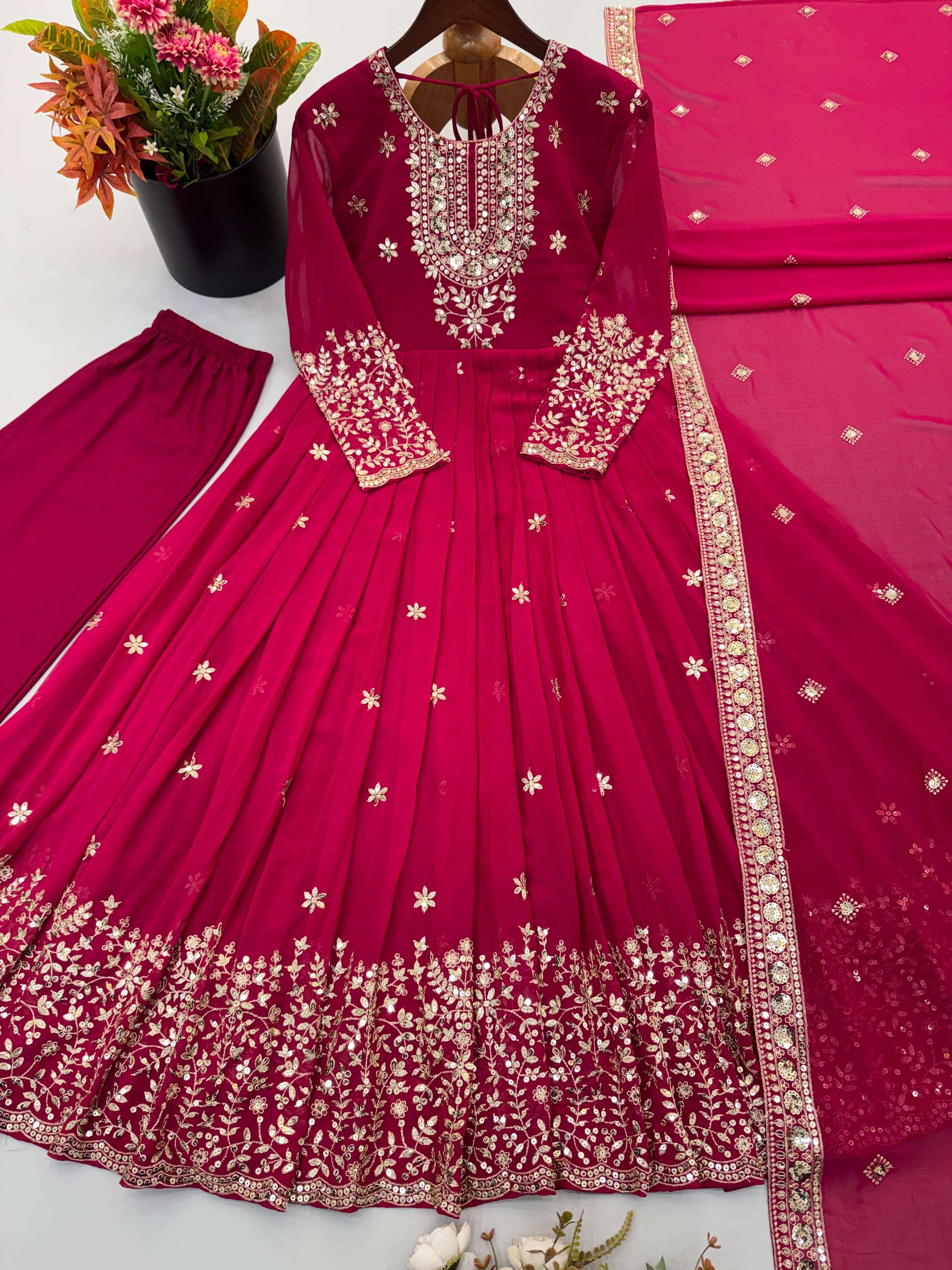 SSR 546 GEORGETTE SEQUENCE DESIGNER WORK READY MADE FESTIVE WEAR GOWN SUIT