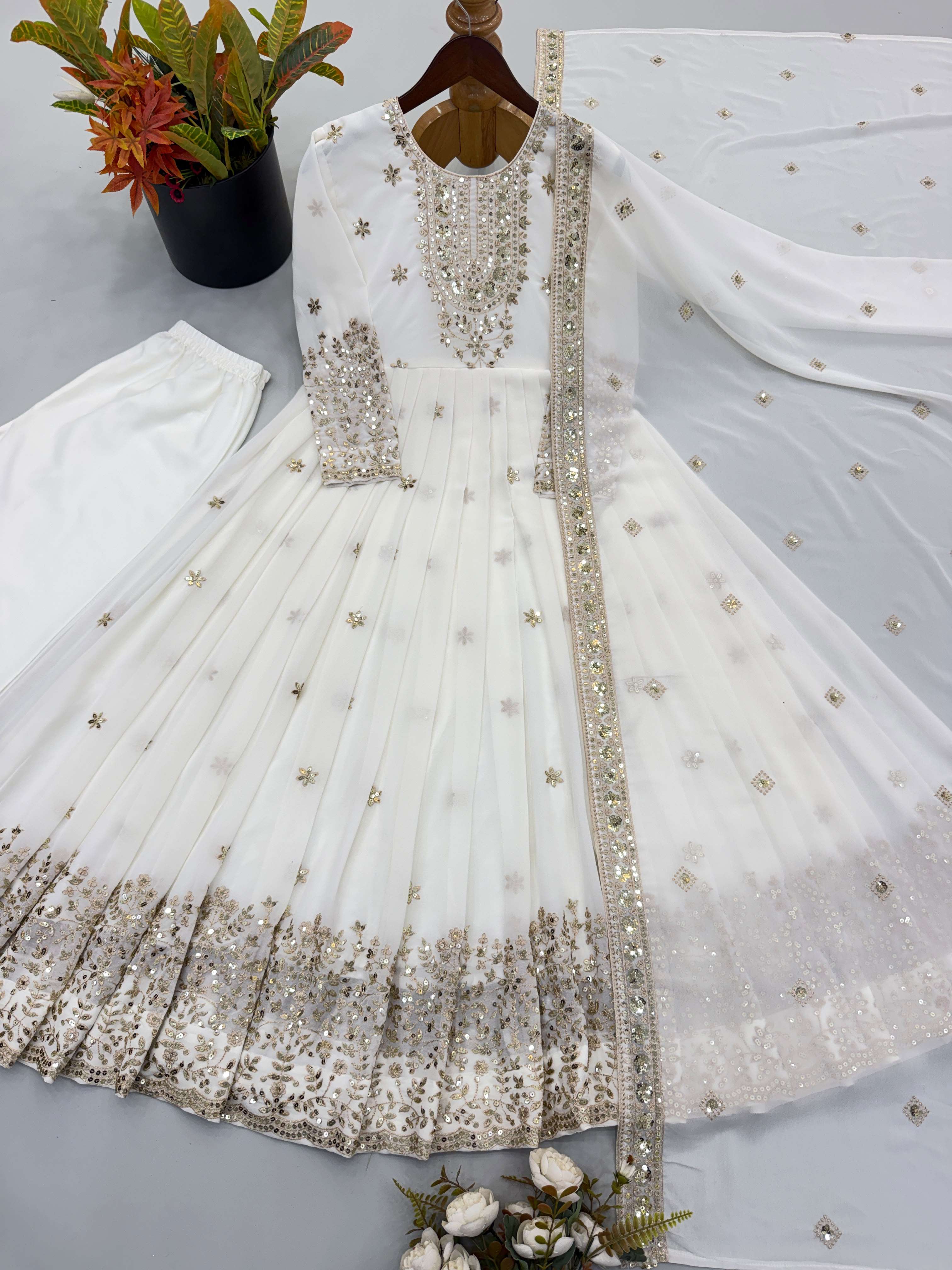 SSR 546 GEORGETTE SEQUENCE DESIGNER WORK READY MADE FESTIVE WEAR GOWN SUIT
