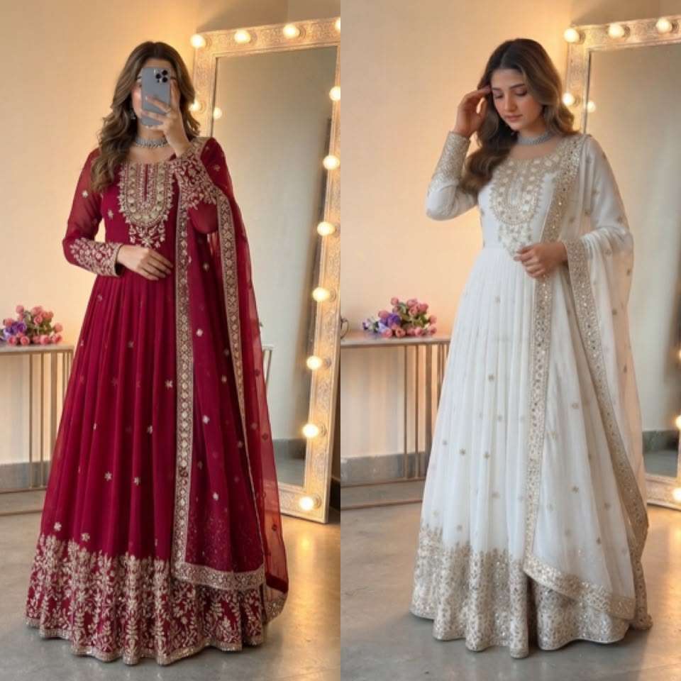 SSR 546 GEORGETTE SEQUENCE DESIGNER WORK READY MADE FESTIVE WEAR GOWN SUIT
