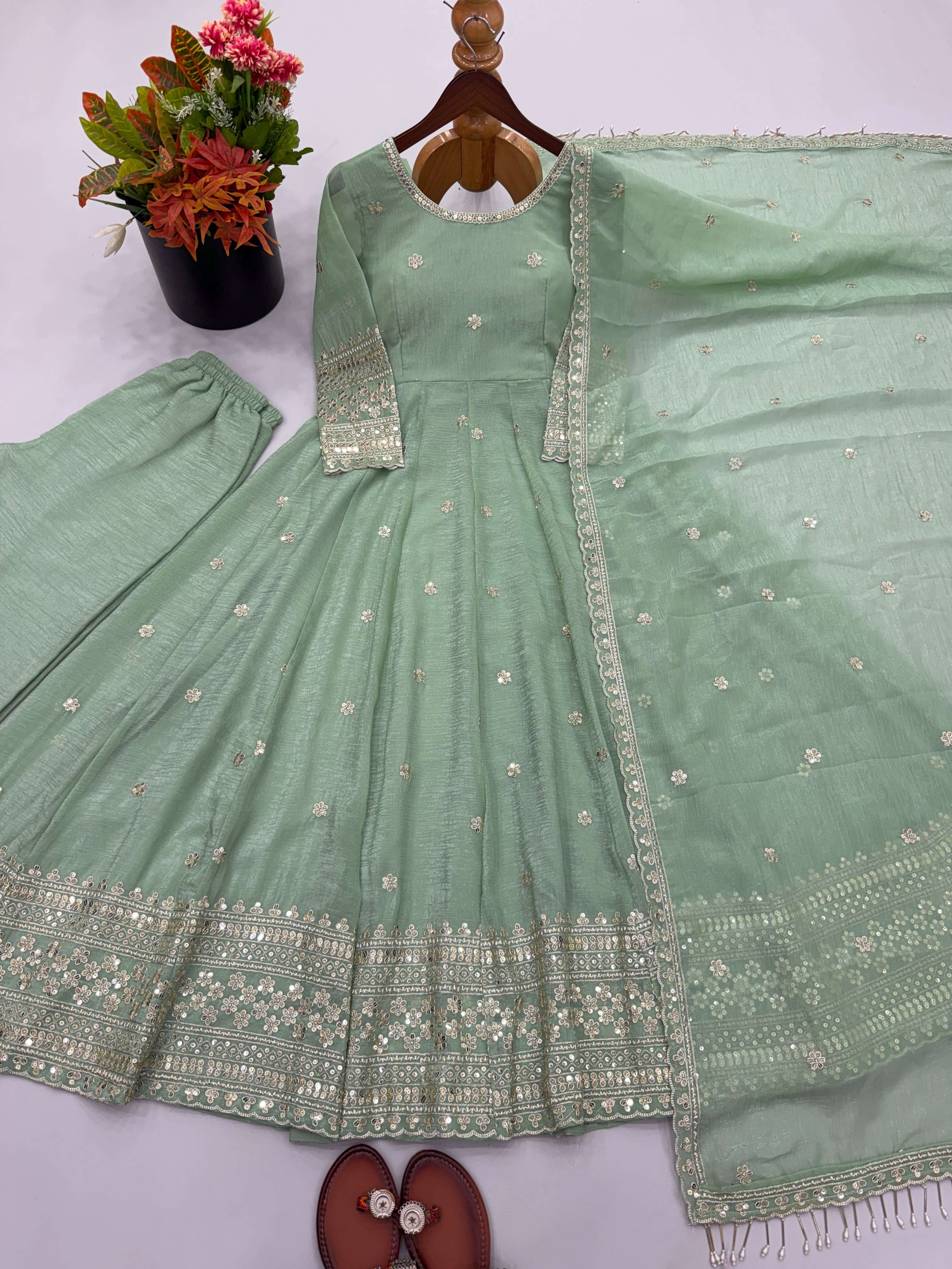 SSR 547 SILK SEQUENCE EMBROIDERY DESIGNER WORK PARTY WEAR GOWN STYLE SUIT