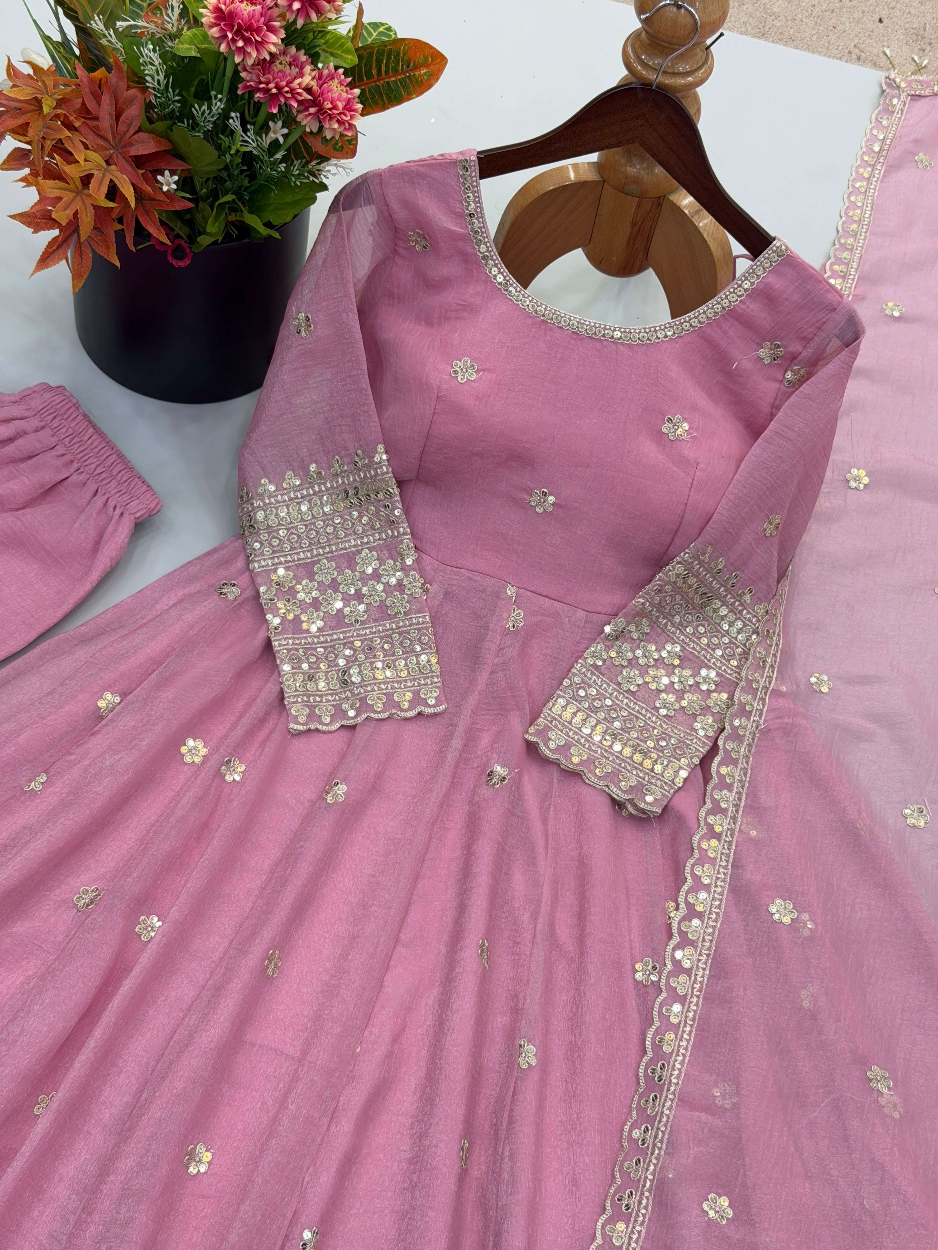 SSR 547 SILK SEQUENCE EMBROIDERY DESIGNER WORK PARTY WEAR GOWN STYLE SUIT