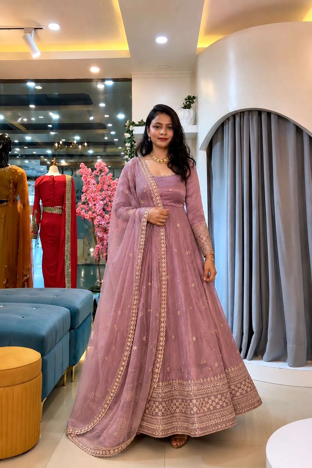 SSR 547 SILK SEQUENCE EMBROIDERY DESIGNER WORK PARTY WEAR GOWN STYLE SUIT