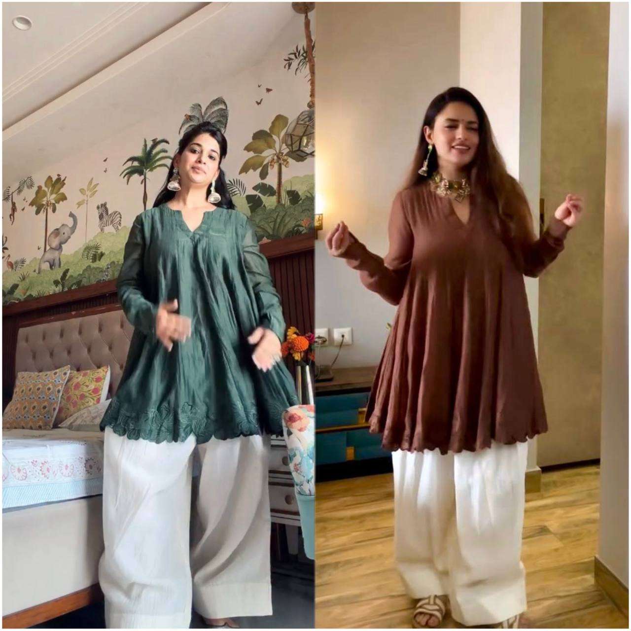 ST 248 CHANDERI PREETY LOOKS LADIES TOP WITH PLAZZO PAIR 