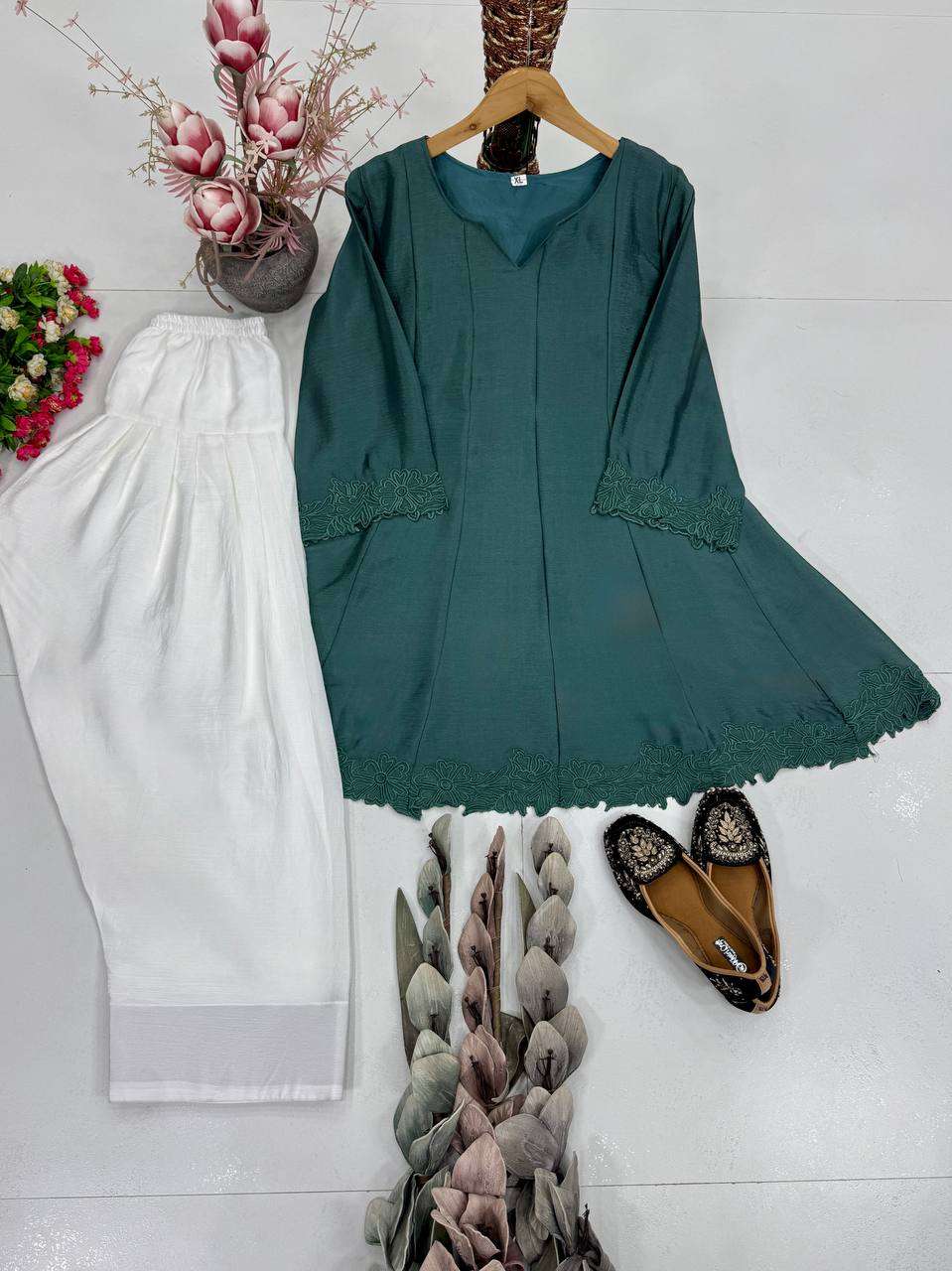 ST 248 CHANDERI PREETY LOOKS LADIES TOP WITH PLAZZO PAIR 