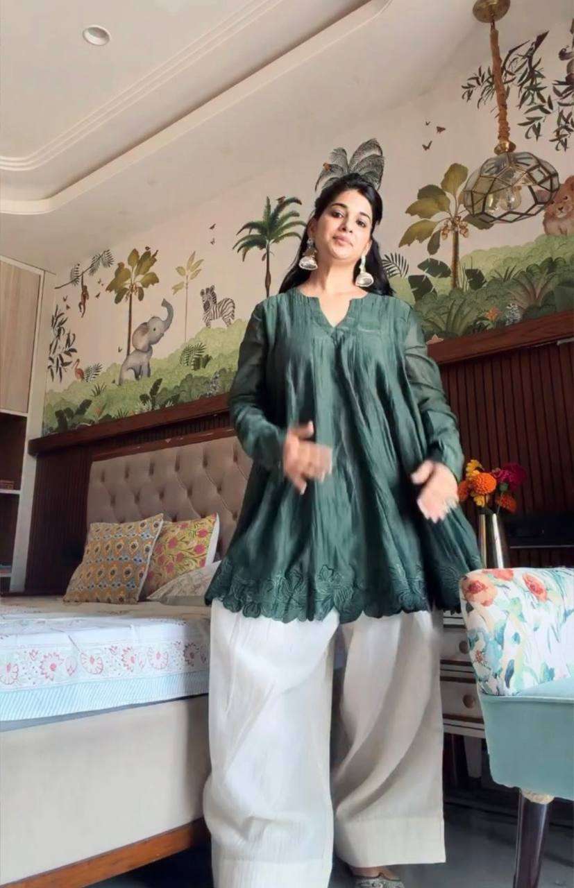 ST 248 CHANDERI PREETY LOOKS LADIES TOP WITH PLAZZO PAIR 