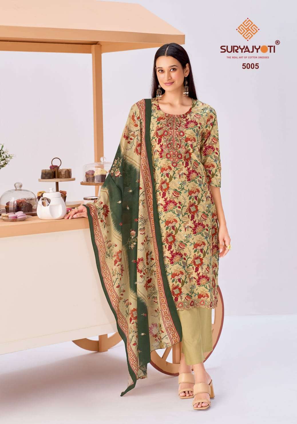 SURYAJYOTI KALA STITCH VOL 5 COTTON PRINT WITH FANCY WORK SUITS 
