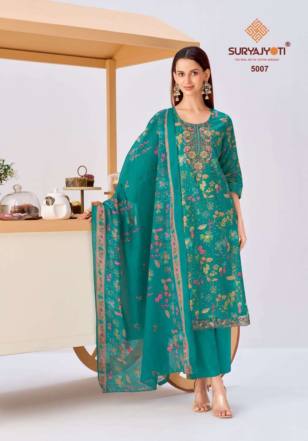 SURYAJYOTI KALA STITCH VOL 5 COTTON PRINT WITH FANCY WORK SUITS 