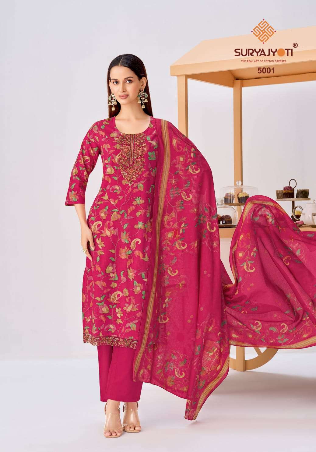 SURYAJYOTI KALA STITCH VOL 5 COTTON PRINT WITH FANCY WORK SUITS 