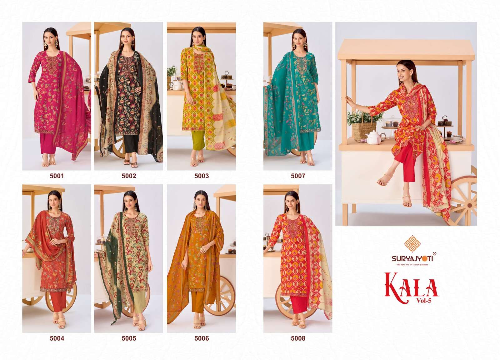 SURYAJYOTI KALA STITCH VOL 5 COTTON PRINT WITH FANCY WORK SUITS 