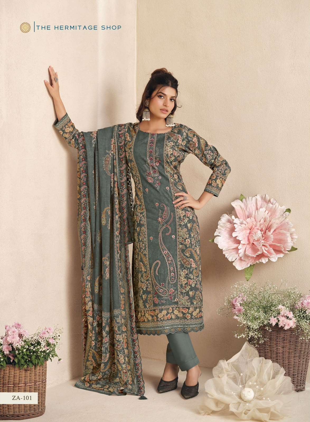 THE HERMITAGE SHOP ZAIRA LAWN COTTON FANCY EMBROIDERY WORK SUIT