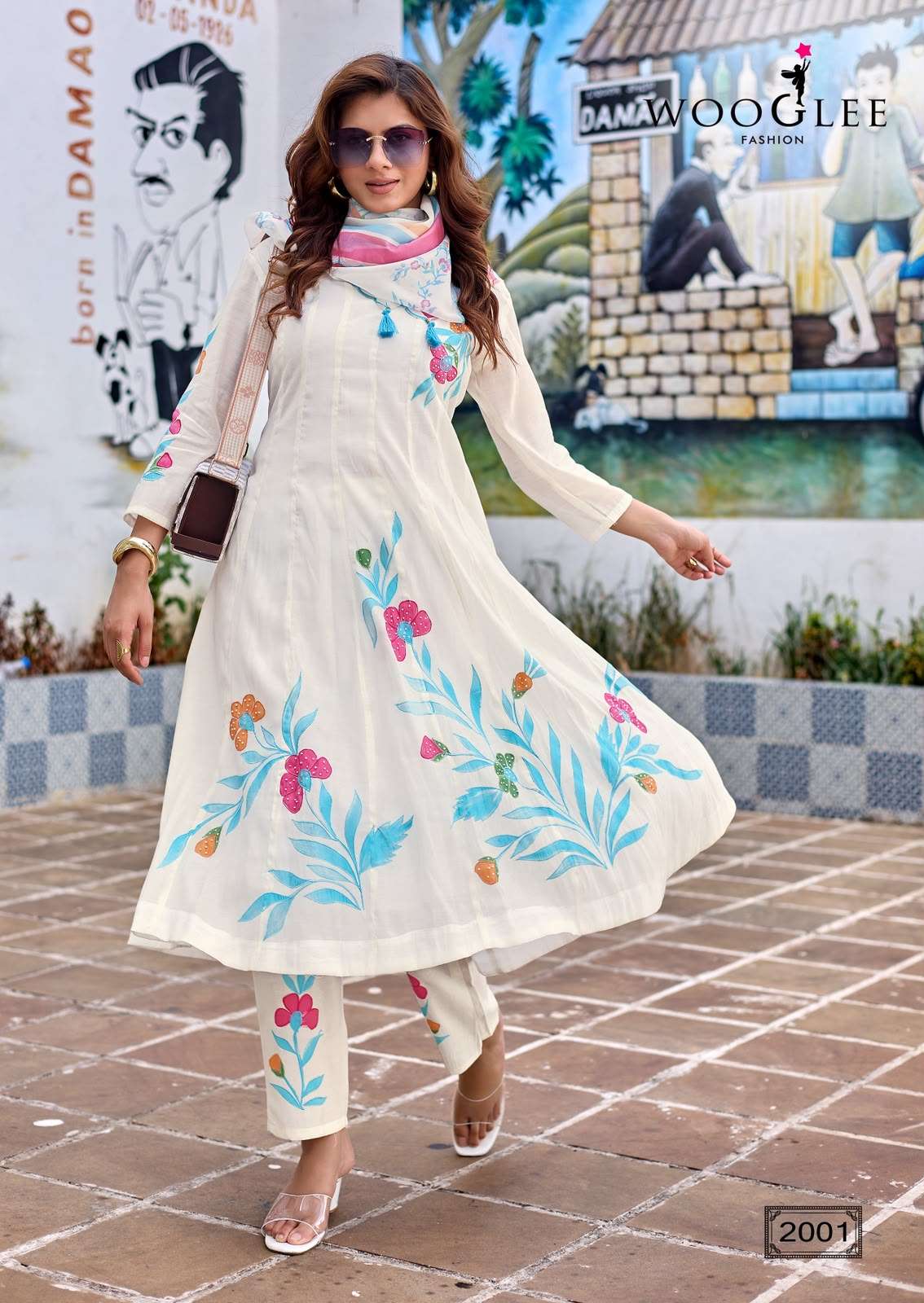 WOOGLEE VARNIKA CHANDERI SILK PREETY LOOK DESIGNER LADIES ANARKALI GOWN STYLE BOTTOM AND DUPATTA SET 