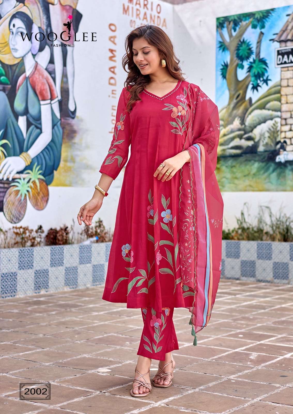 WOOGLEE VARNIKA CHANDERI SILK PREETY LOOK DESIGNER LADIES ANARKALI GOWN STYLE BOTTOM AND DUPATTA SET 
