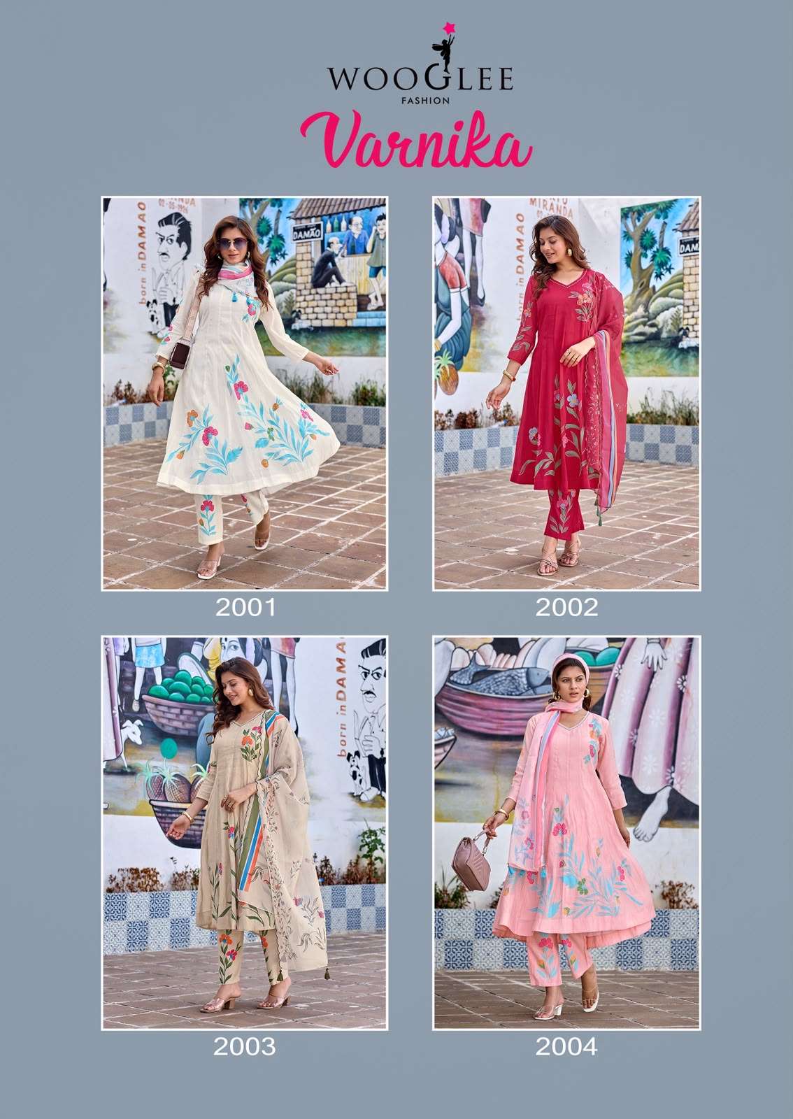 WOOGLEE VARNIKA CHANDERI SILK PREETY LOOK DESIGNER LADIES ANARKALI GOWN STYLE BOTTOM AND DUPATTA SET 