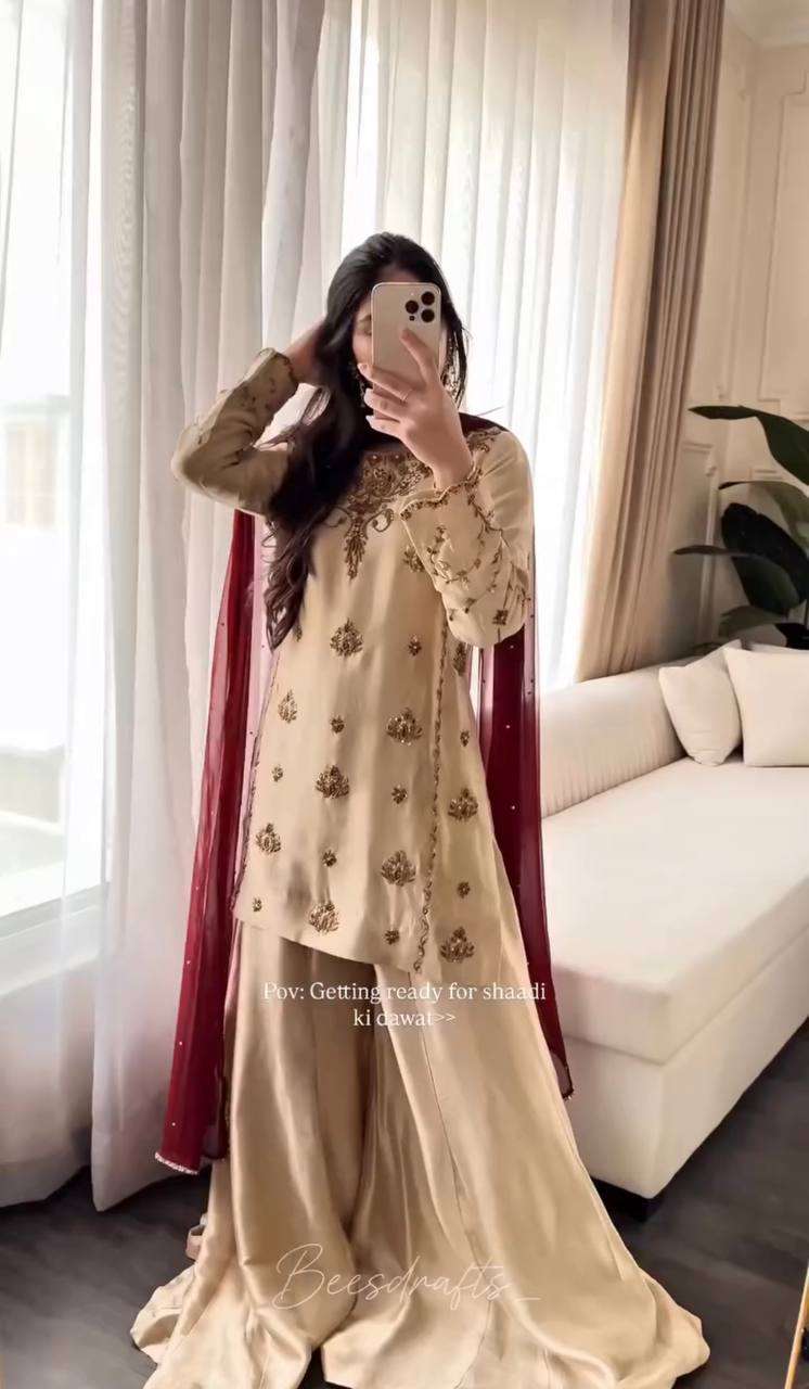 WW 1272 CREPE DESIGNER WORK PARTY WEAR LADIES SHARARA SUIT