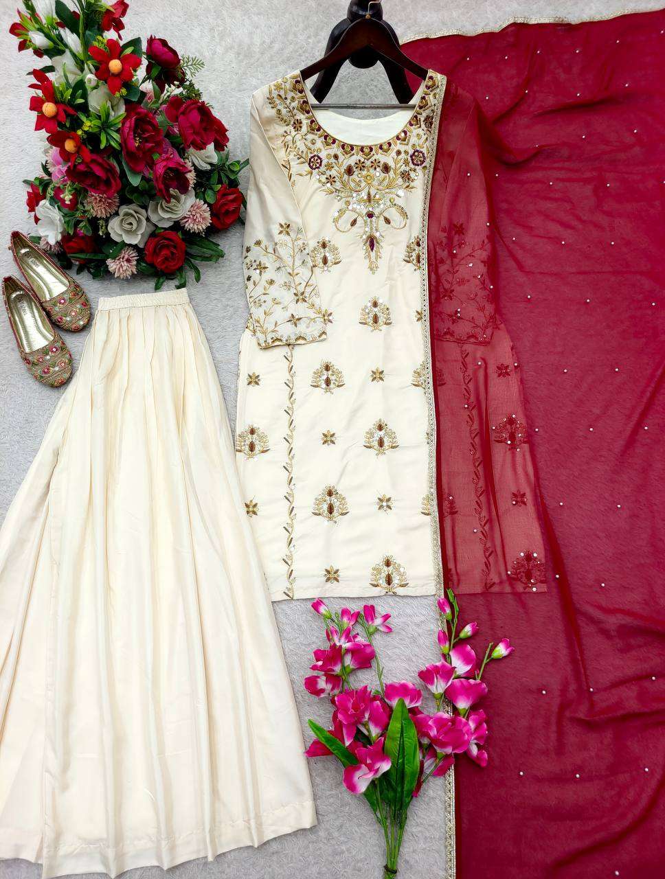 WW 1272 CREPE DESIGNER WORK PARTY WEAR LADIES SHARARA SUIT