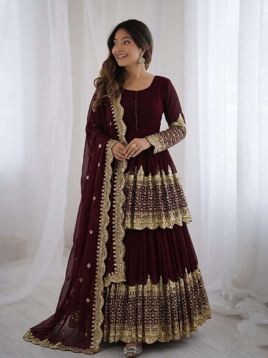 ZF 362 GEORGETTE HEAVY SEQUENCE EMBROIDERY DESIGNER LEHENGA SUIT COLLECTION 
