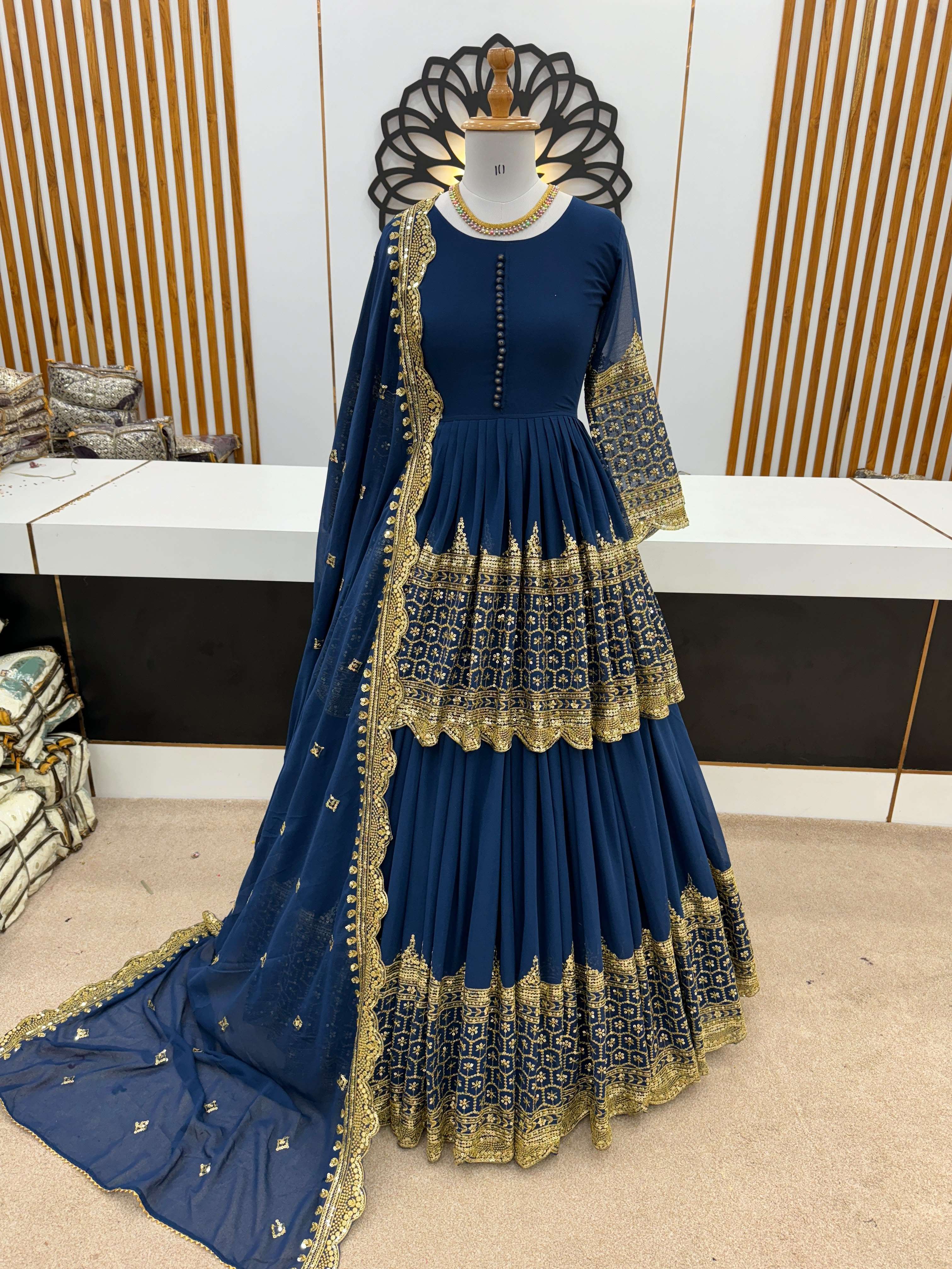 ZF 362 GEORGETTE HEAVY SEQUENCE EMBROIDERY DESIGNER LEHENGA SUIT COLLECTION 