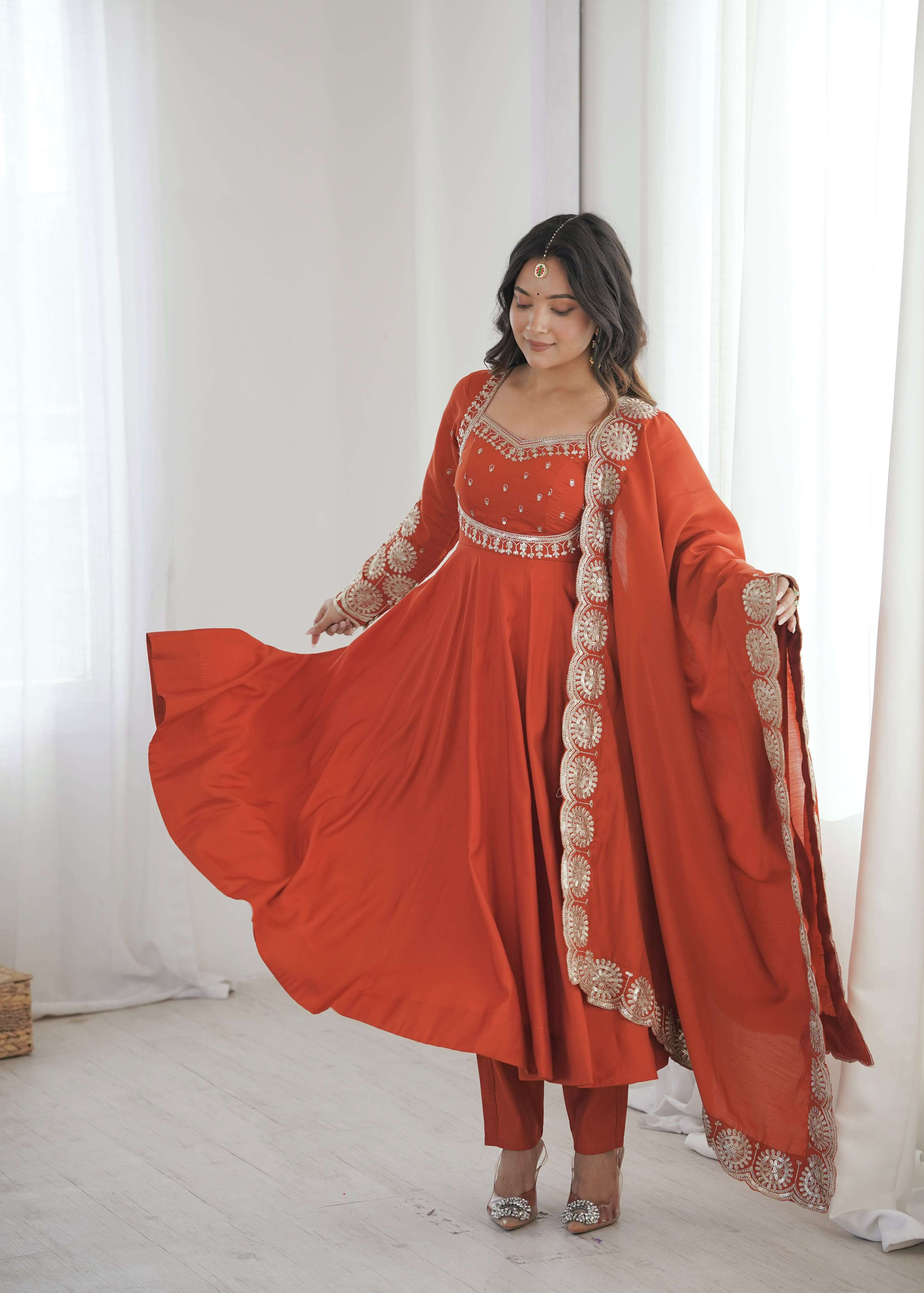 ZF 5026 SILK SEQUENCE EMBROIDERY DESIGNER WORK READY MADE ANARKALI GOWN STYLE SUIT 