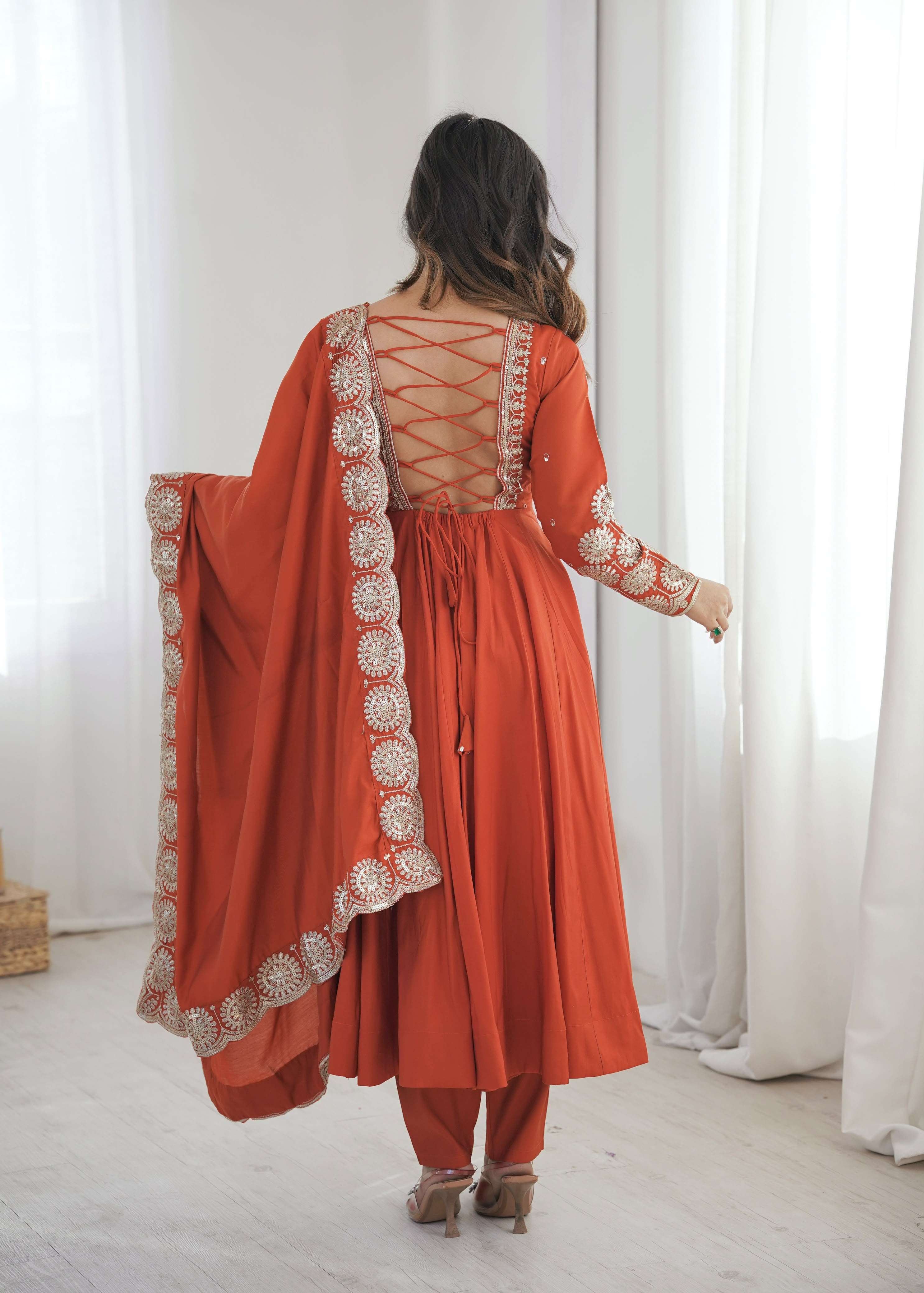 ZF 5026 SILK SEQUENCE EMBROIDERY DESIGNER WORK READY MADE ANARKALI GOWN STYLE SUIT 