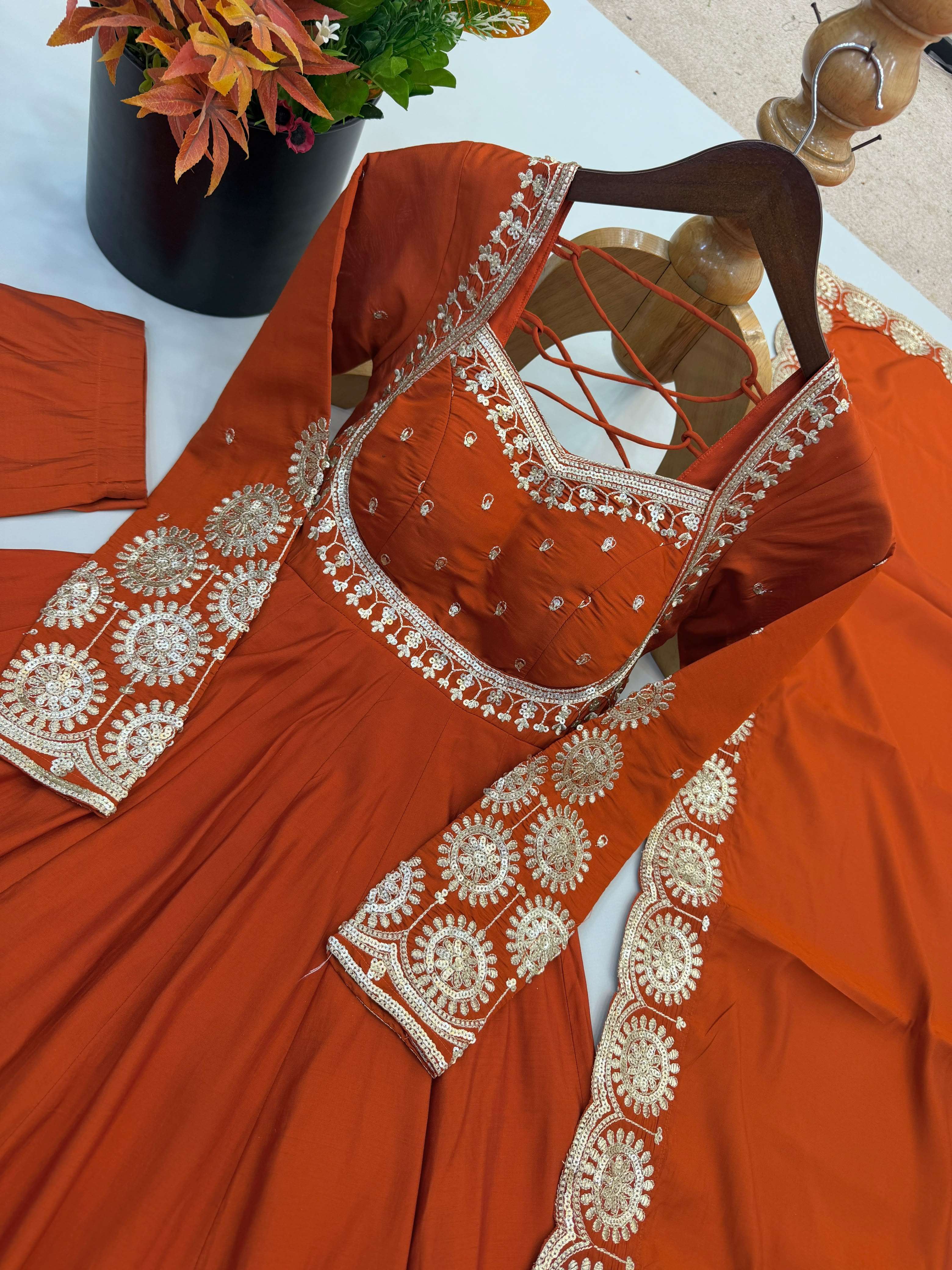 ZF 5026 SILK SEQUENCE EMBROIDERY DESIGNER WORK READY MADE ANARKALI GOWN STYLE SUIT 