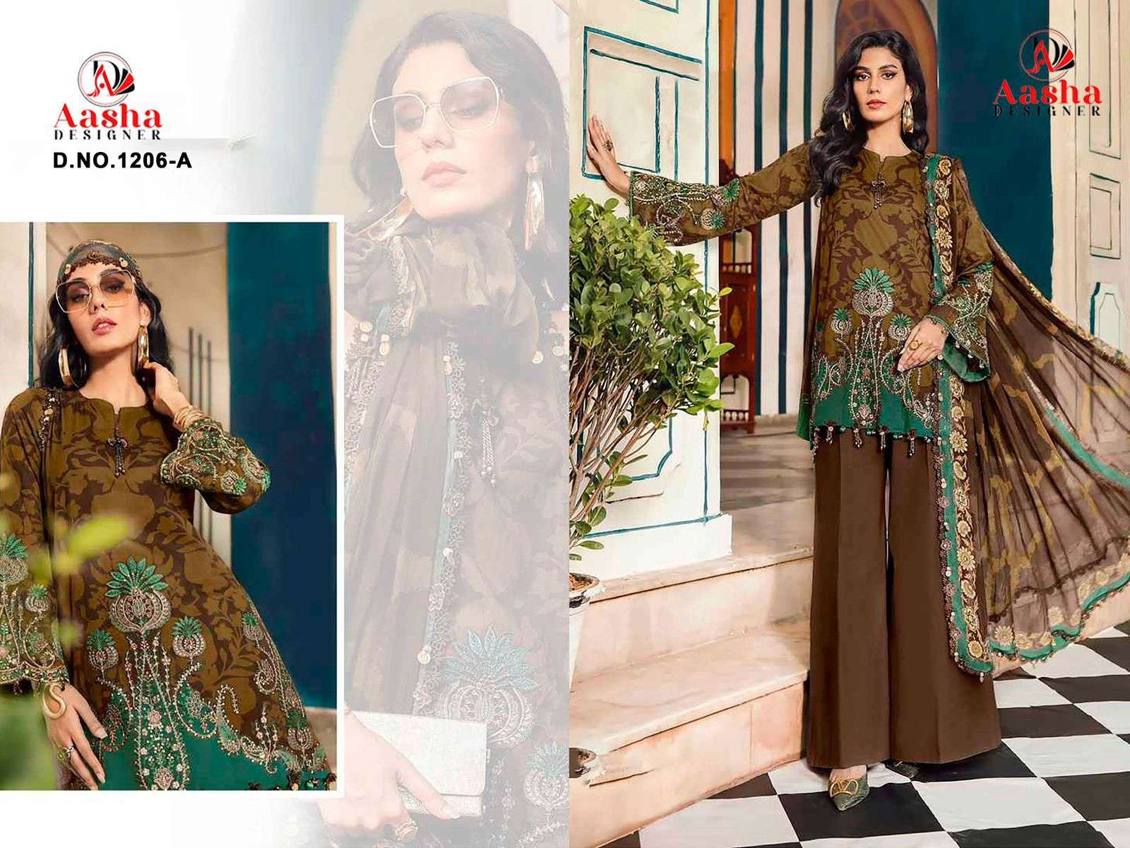 AASHA DESIGNER D NO 1206 COTTON PATCH EMBROIDERY WORK SALWAR KAMEEZ 