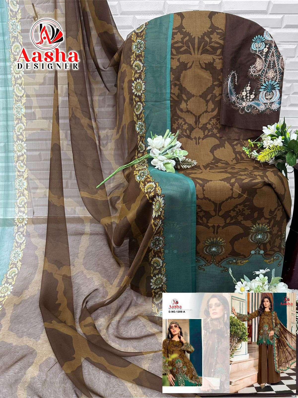 AASHA DESIGNER D NO 1206 COTTON PATCH EMBROIDERY WORK SALWAR KAMEEZ 